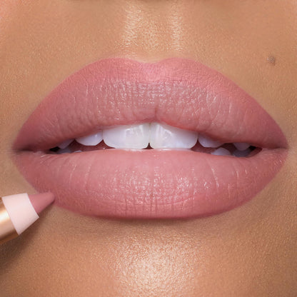 Charlotte Tilbury Lip Cheat Lip Liner Pencil shade comparison layout on a neutral background.