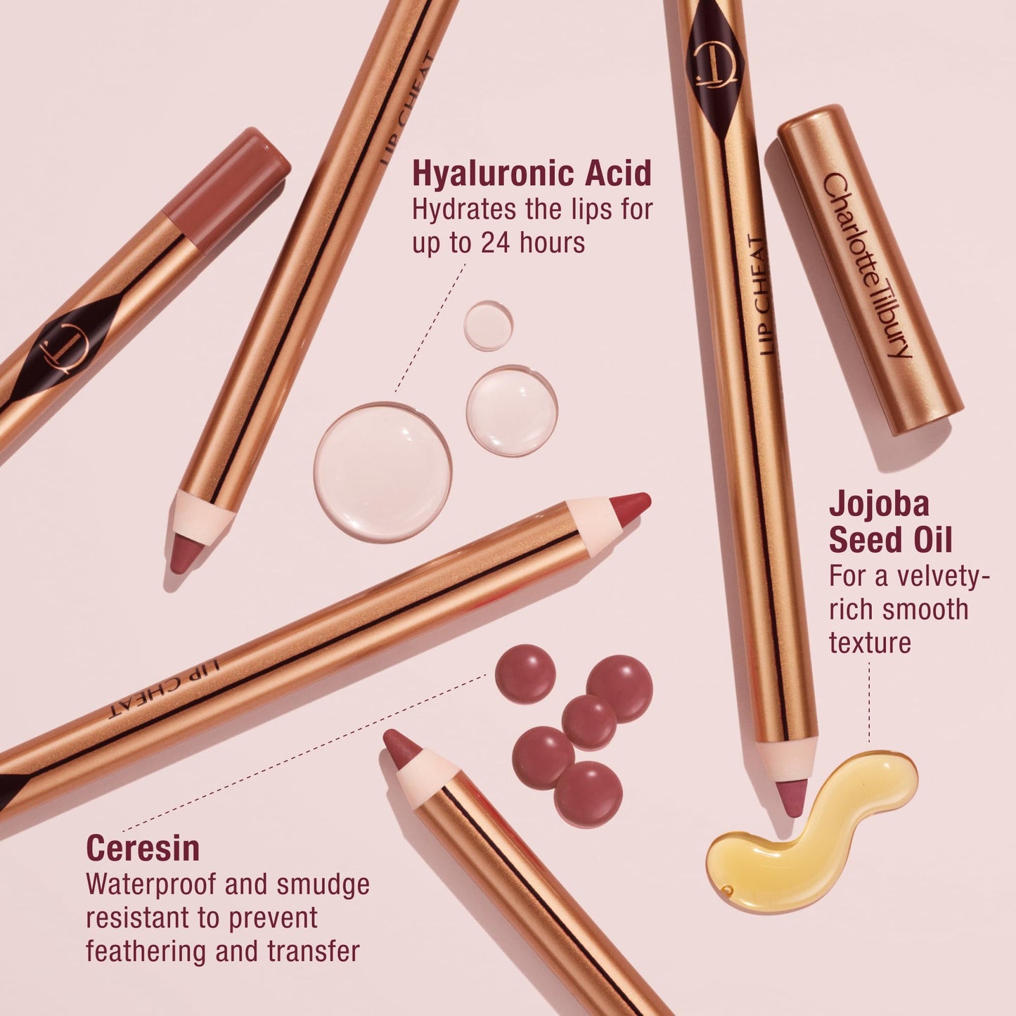 Close up view of Charlotte Tilbury Lip Cheat Lip Liner Pencil highlighting its smooth texture.