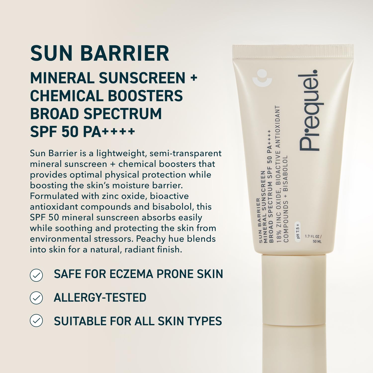 Prequel Skin Sun Barrier SPF 50 mineral sunscreen tube texture