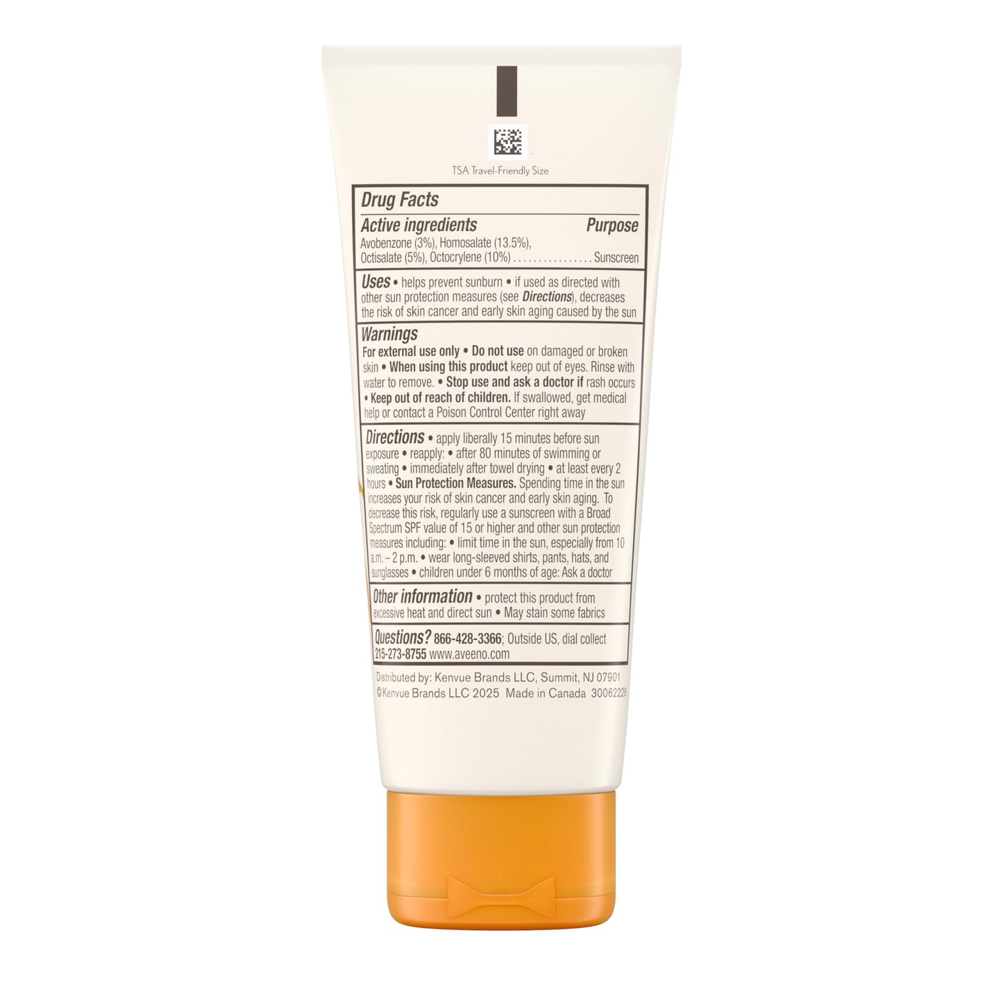 Aveeno dermatologist recommended face sunscreen container showing water resistant details
