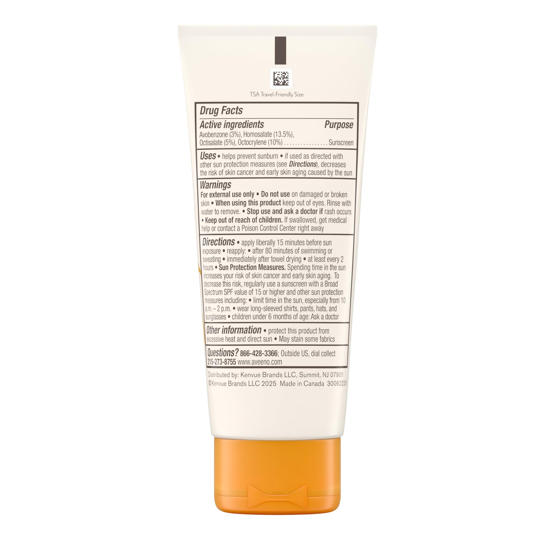 Aveeno dermatologist recommended face sunscreen container showing water resistant details