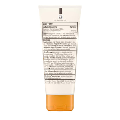 Aveeno dermatologist recommended face sunscreen container showing water resistant details