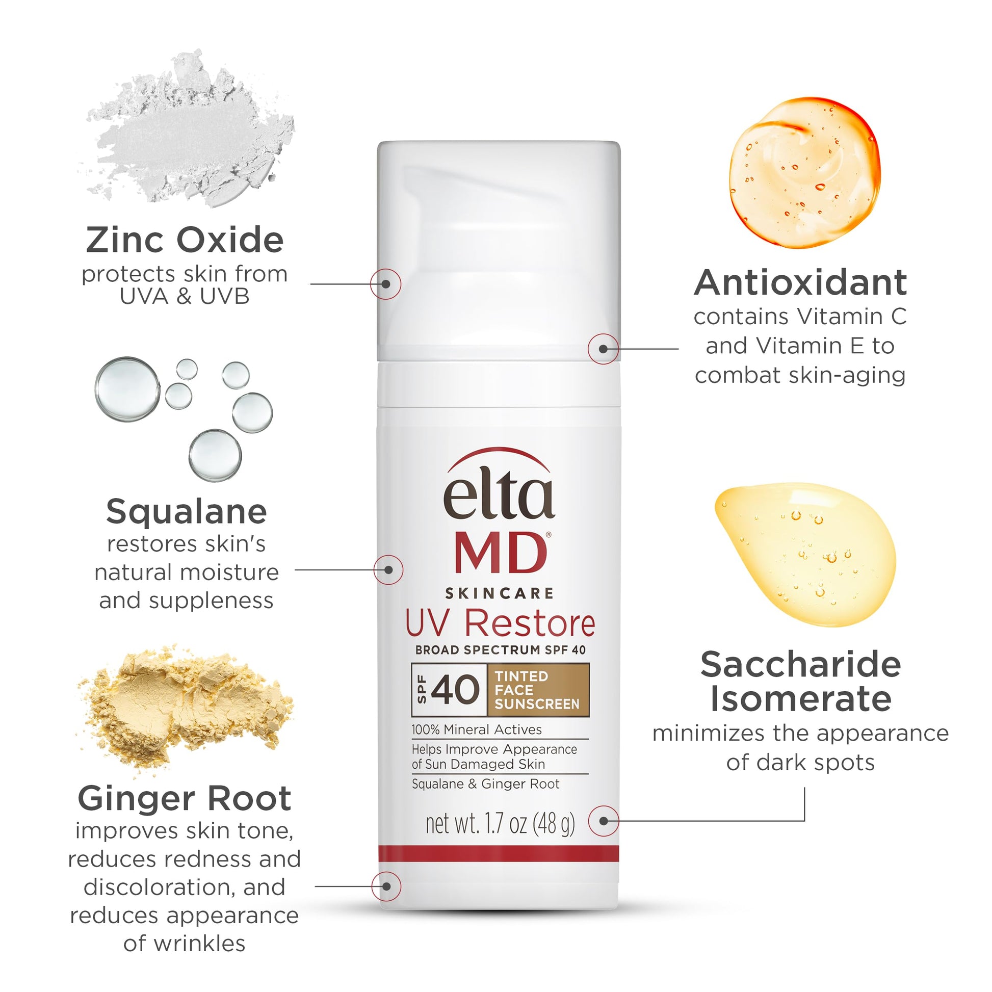 EltaMD physical facial sunscreen bottle with ingredients list