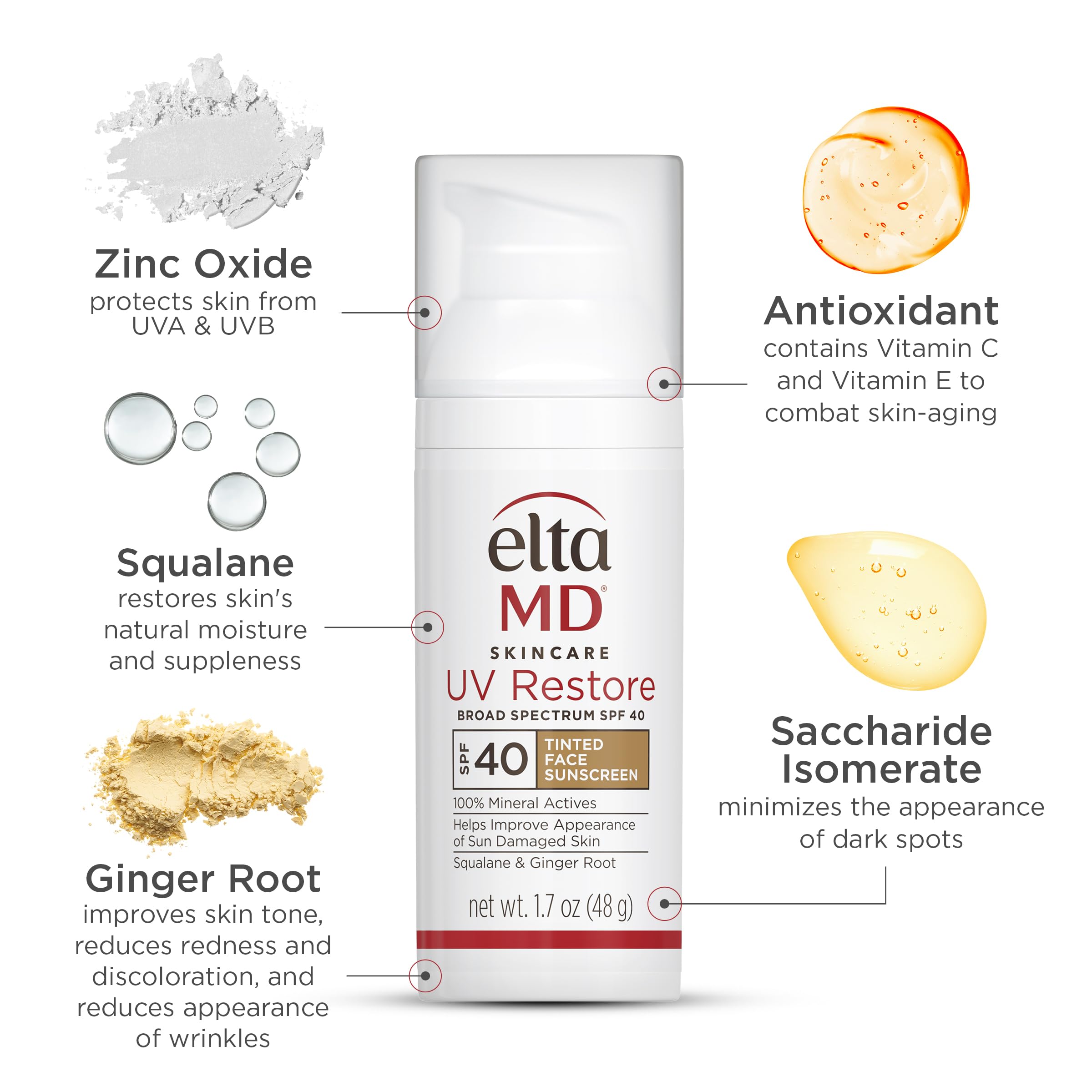 EltaMD physical facial sunscreen bottle with ingredients list