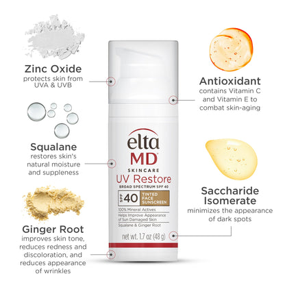 EltaMD physical facial sunscreen bottle with ingredients list