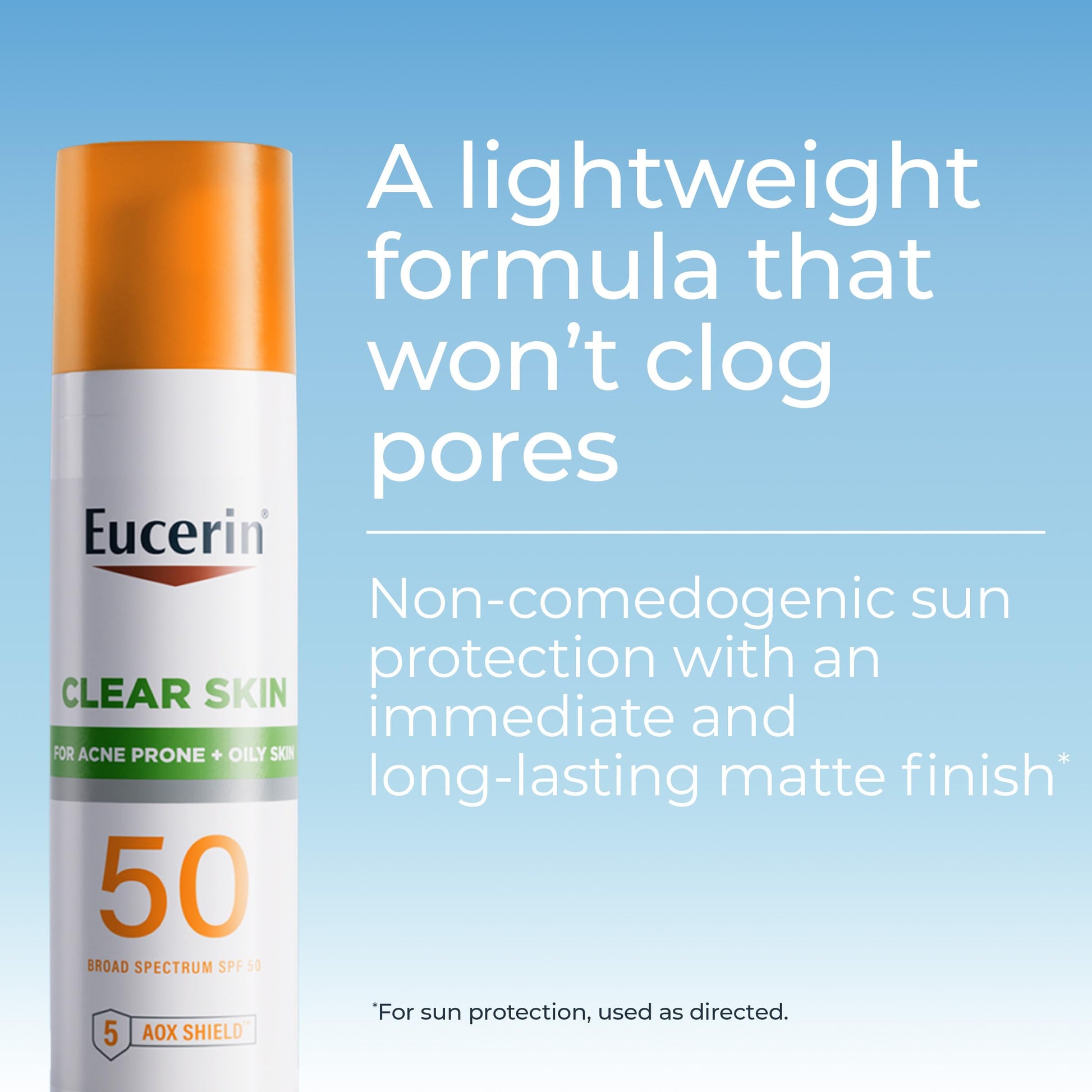 Back view of Eucerin Sun Clear Skin Sunscreen bottle with ingredients