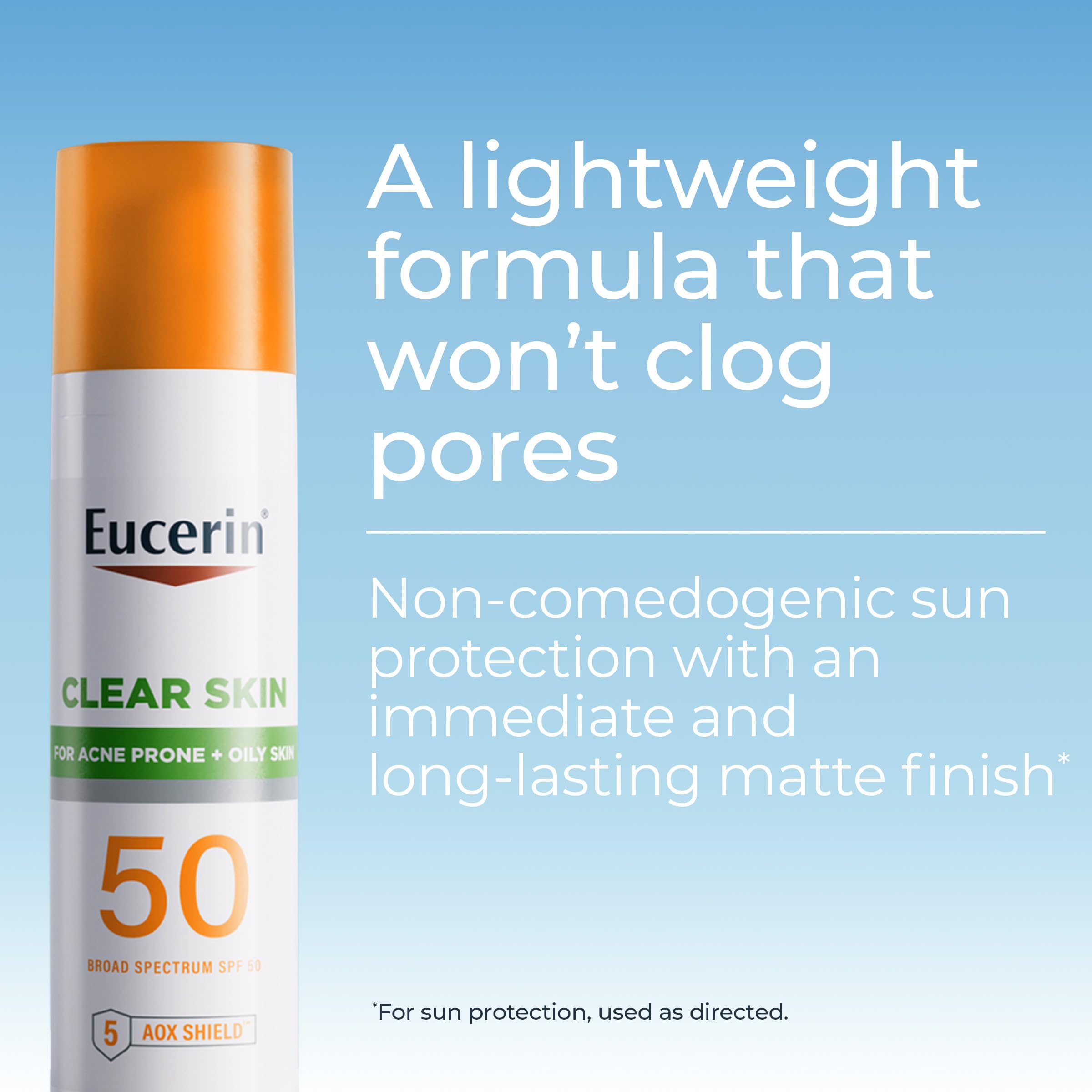 Back view of Eucerin Sun Clear Skin Sunscreen bottle with ingredients