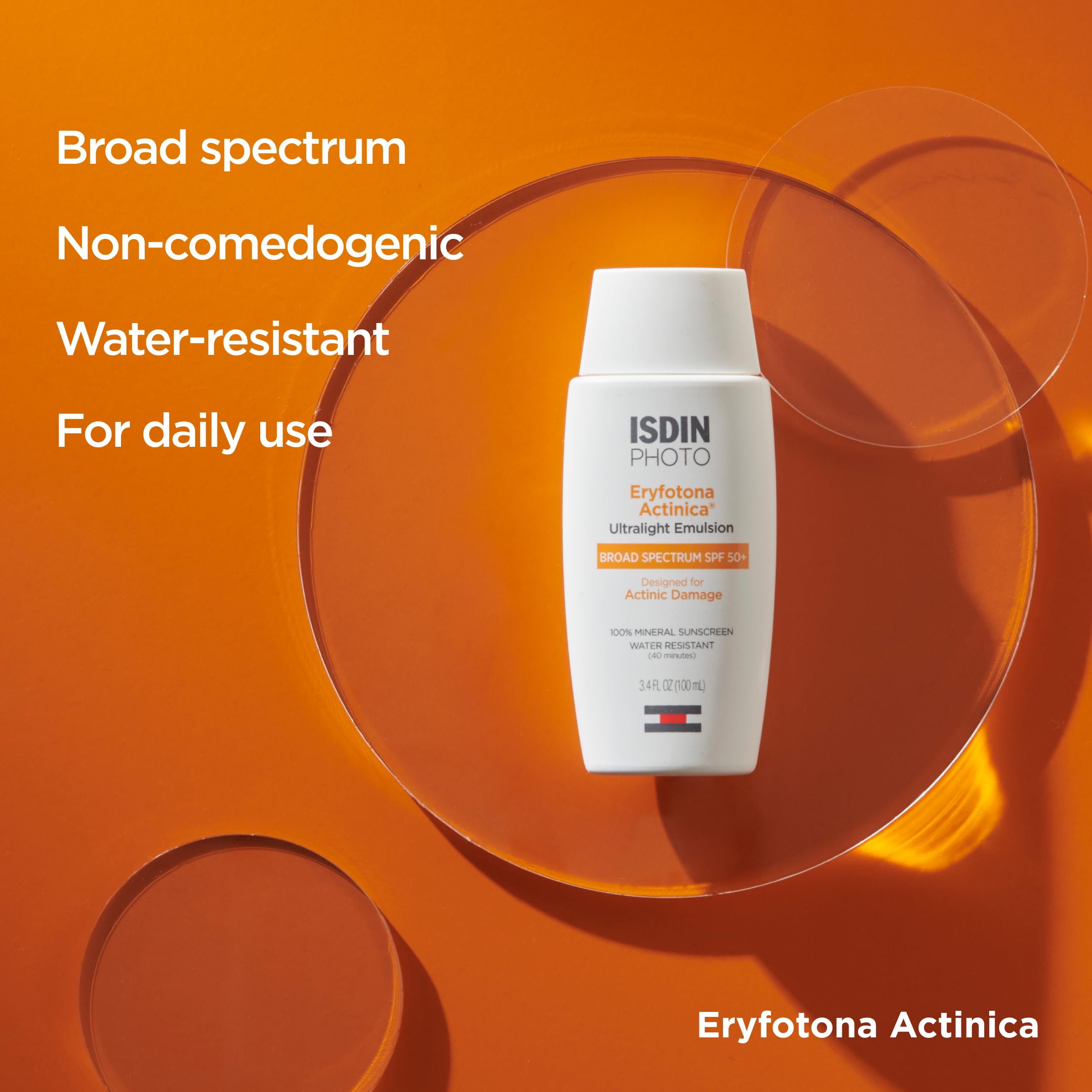 Close up of ISDIN Eryfotona Actinica mineral sunscreen SPF 50 label