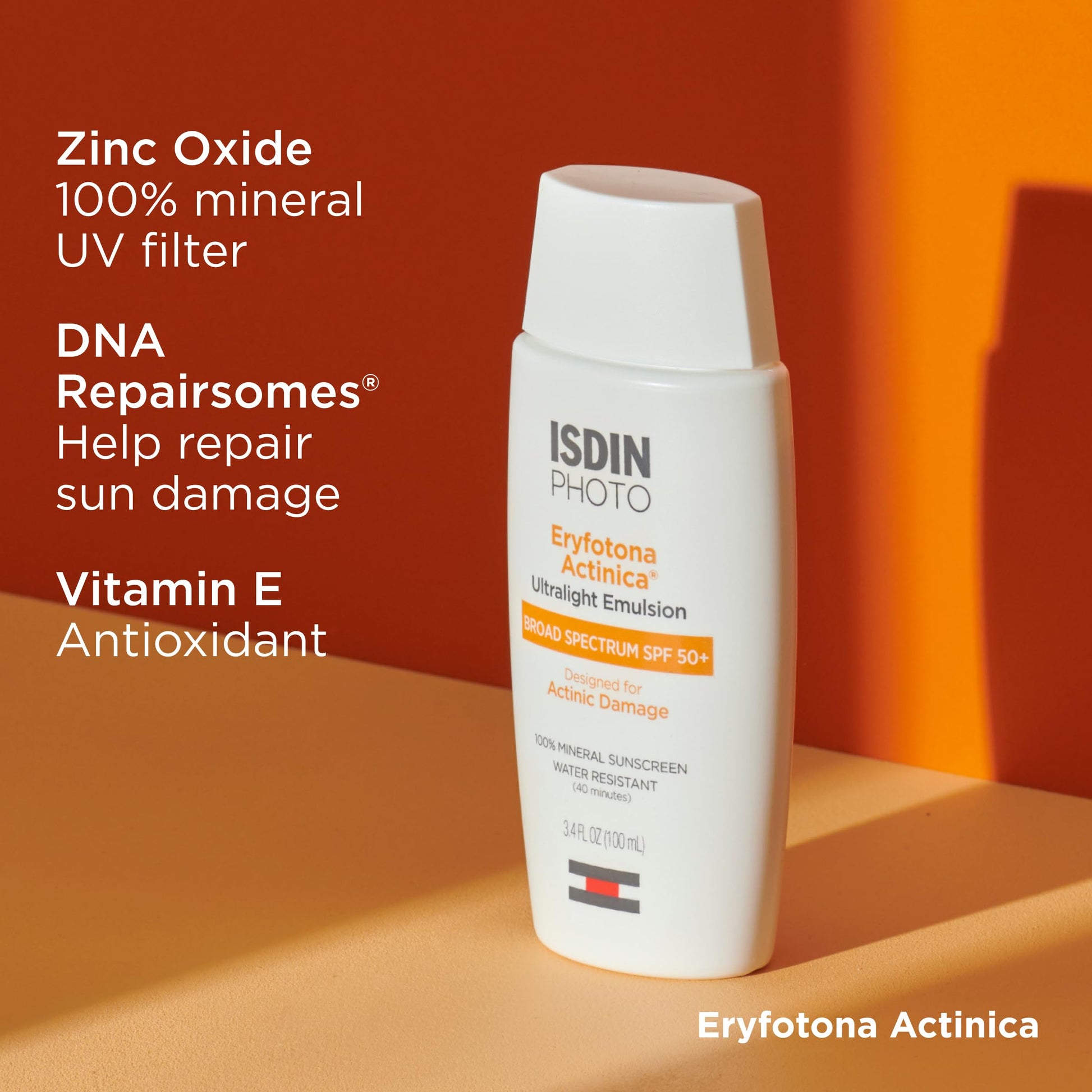 Back of ISDIN Eryfotona Actinica bottle showing ingredients