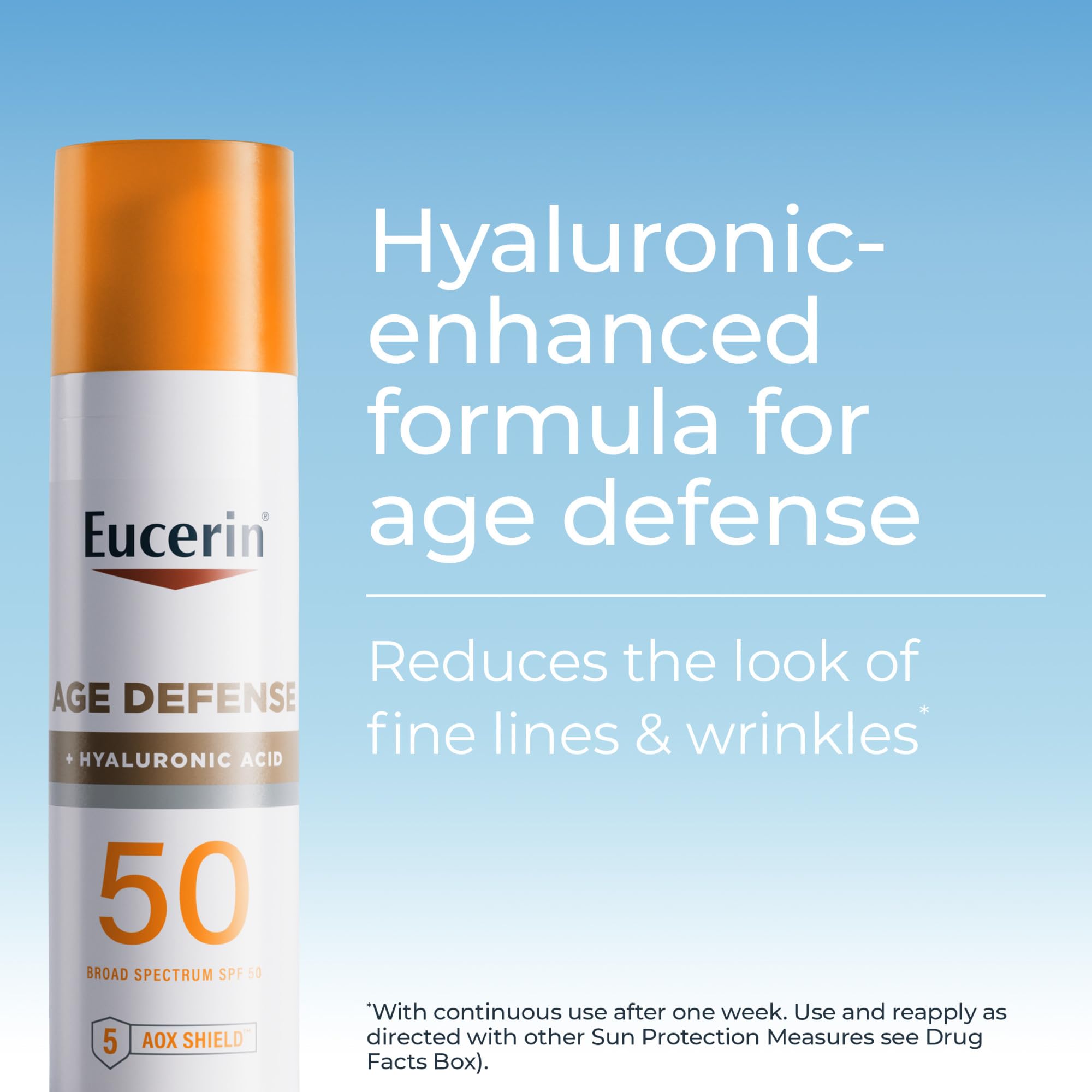 Back of Eucerin Sun Age Defense SPF 50 bottle with ingredient details