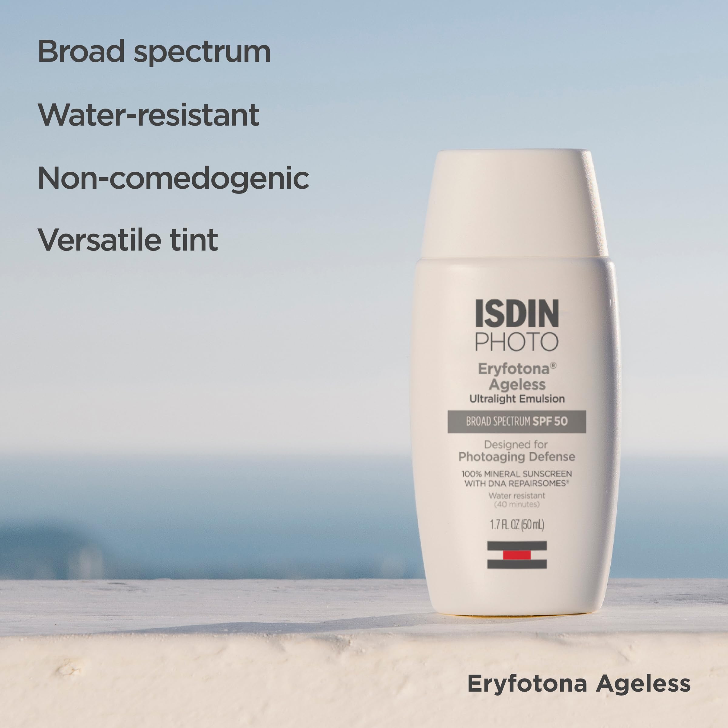 Side view of Isdin Eryfotona Ageless tinted sunscreen container