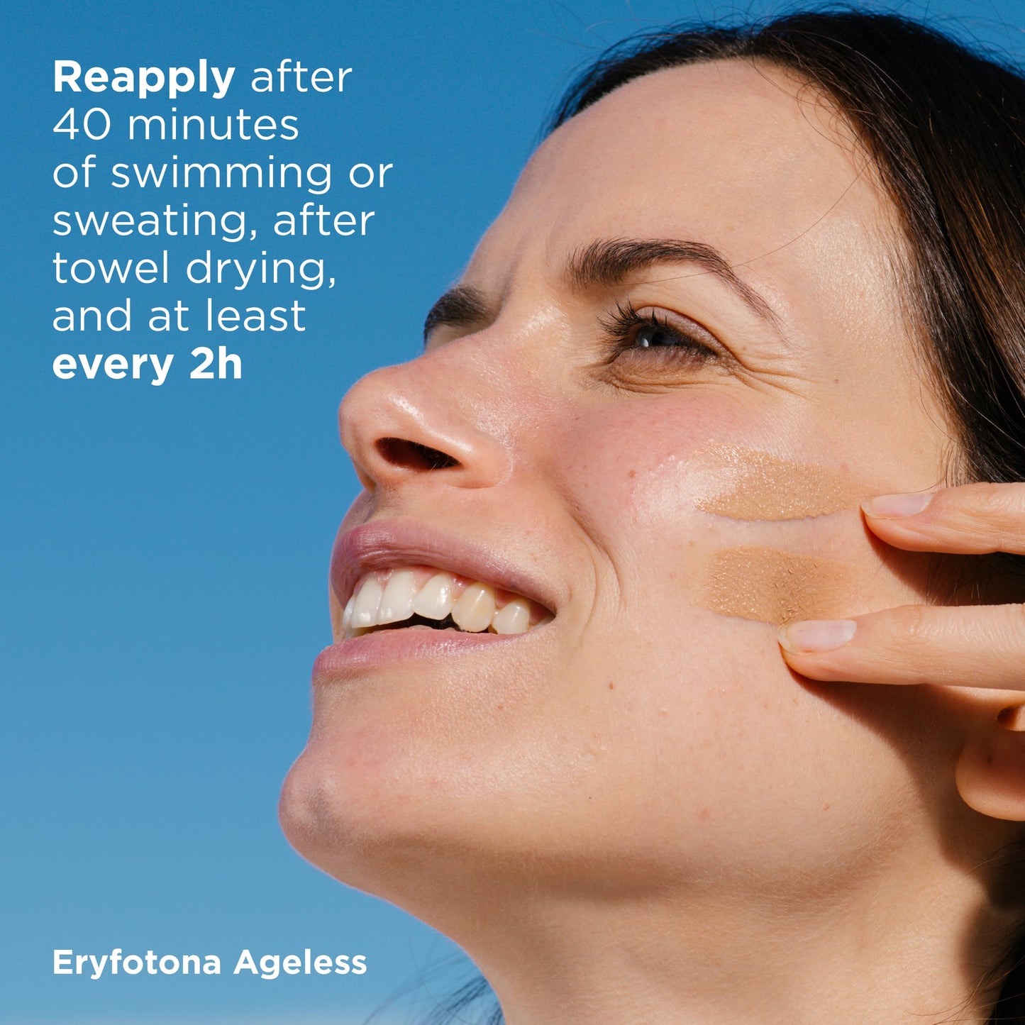Close up of Isdin Eryfotona Ageless tinted sunscreen emulsion on skin