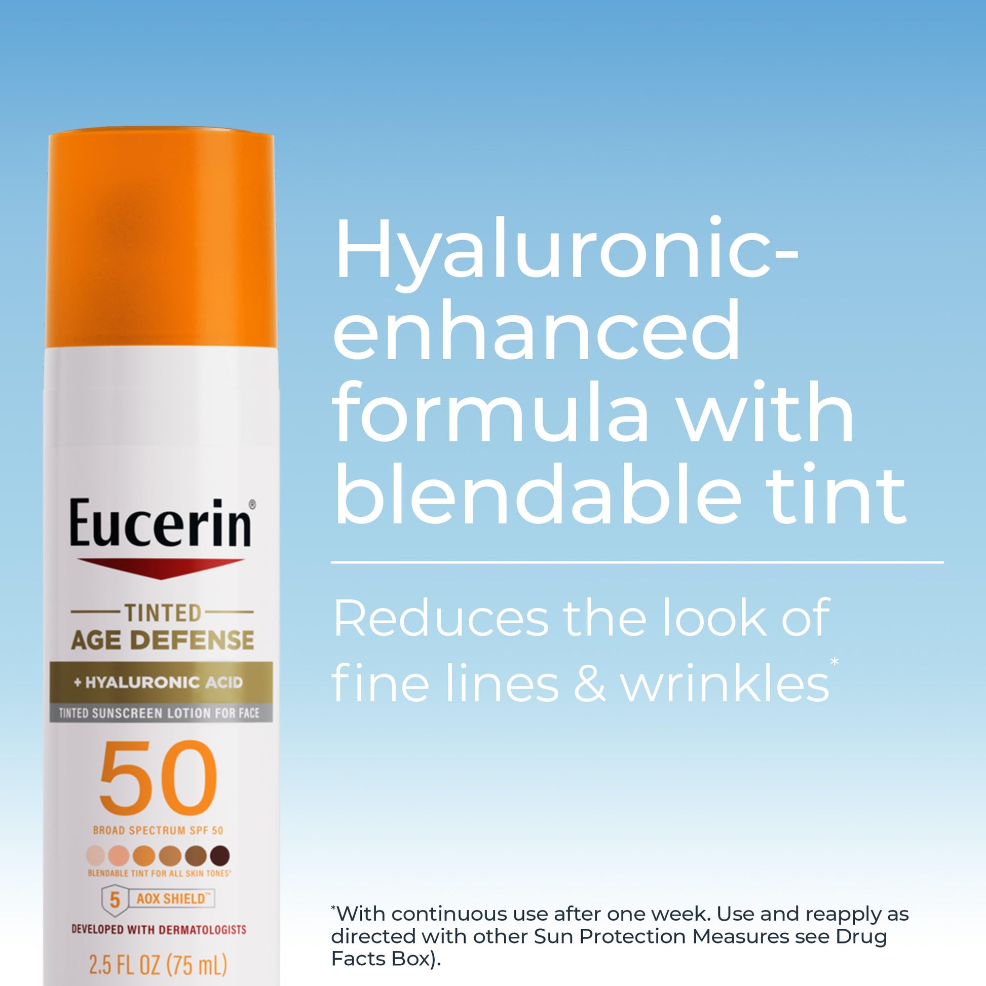 Eucerin anti aging tinted sunscreen lotion SPF 50 packaging
