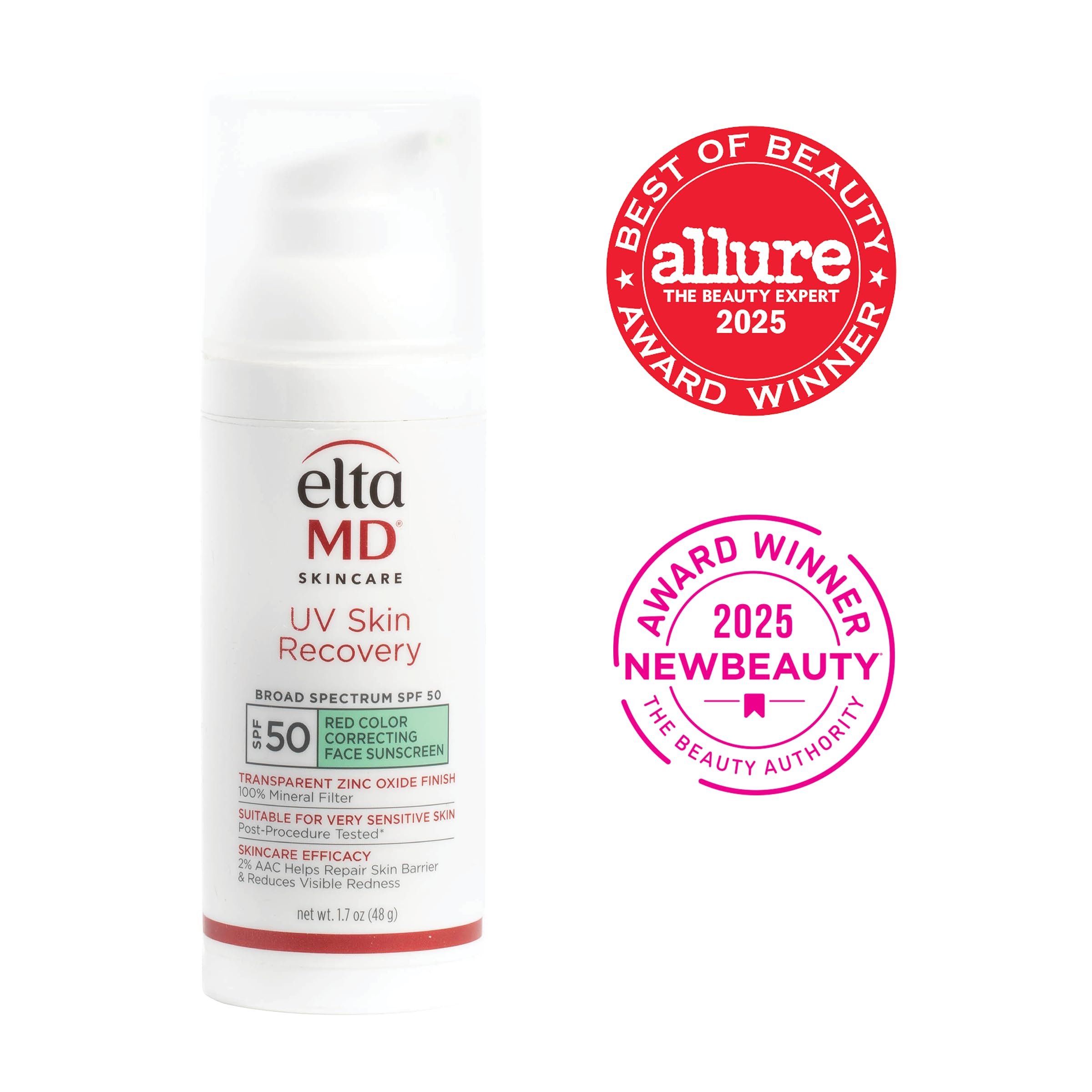 Eltamd color correcting green tint sunscreen bottle layout on white background
