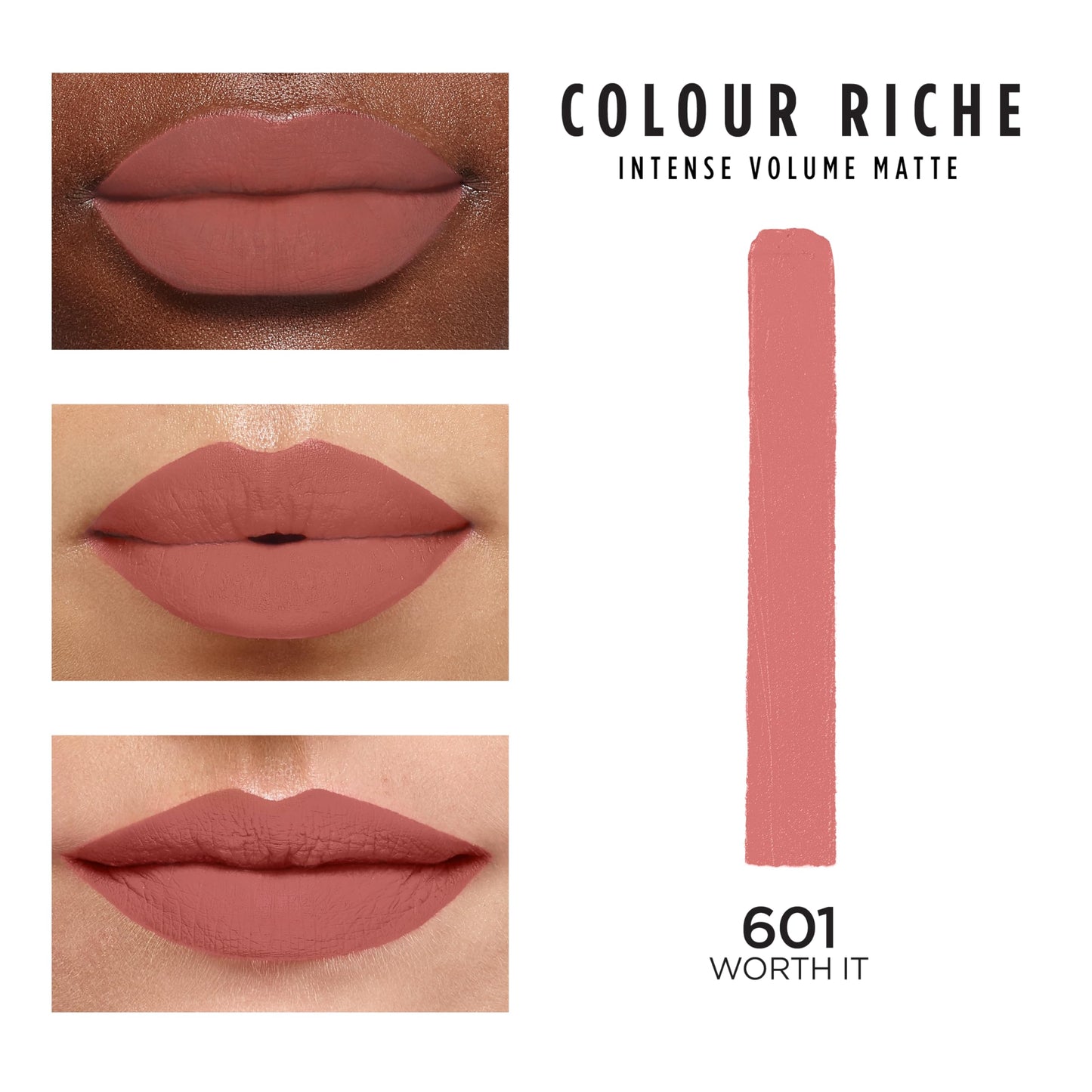 L'Oreal Paris matte lipstick slim bullet showing the smooth nude shade texture.