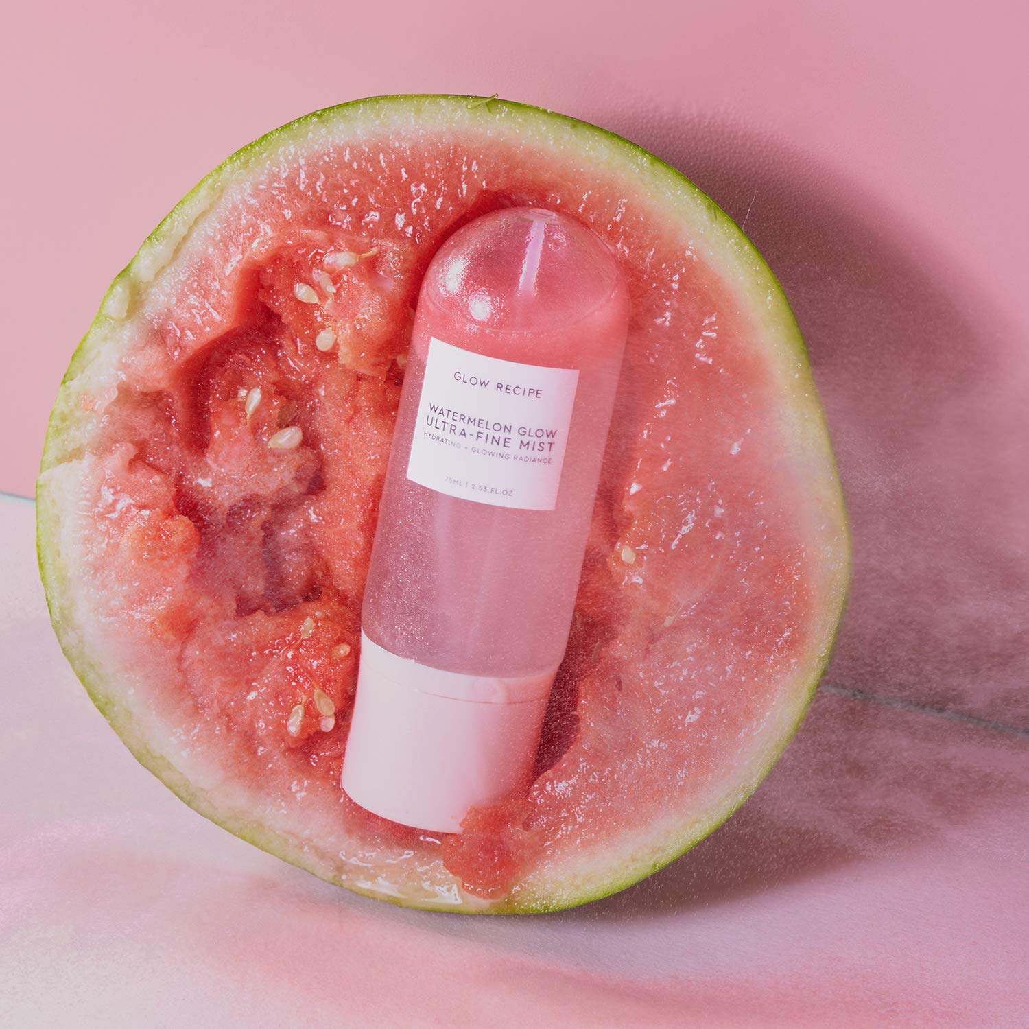 Glow Recipe ultra fine face mist showing the bi phase fluid distribution