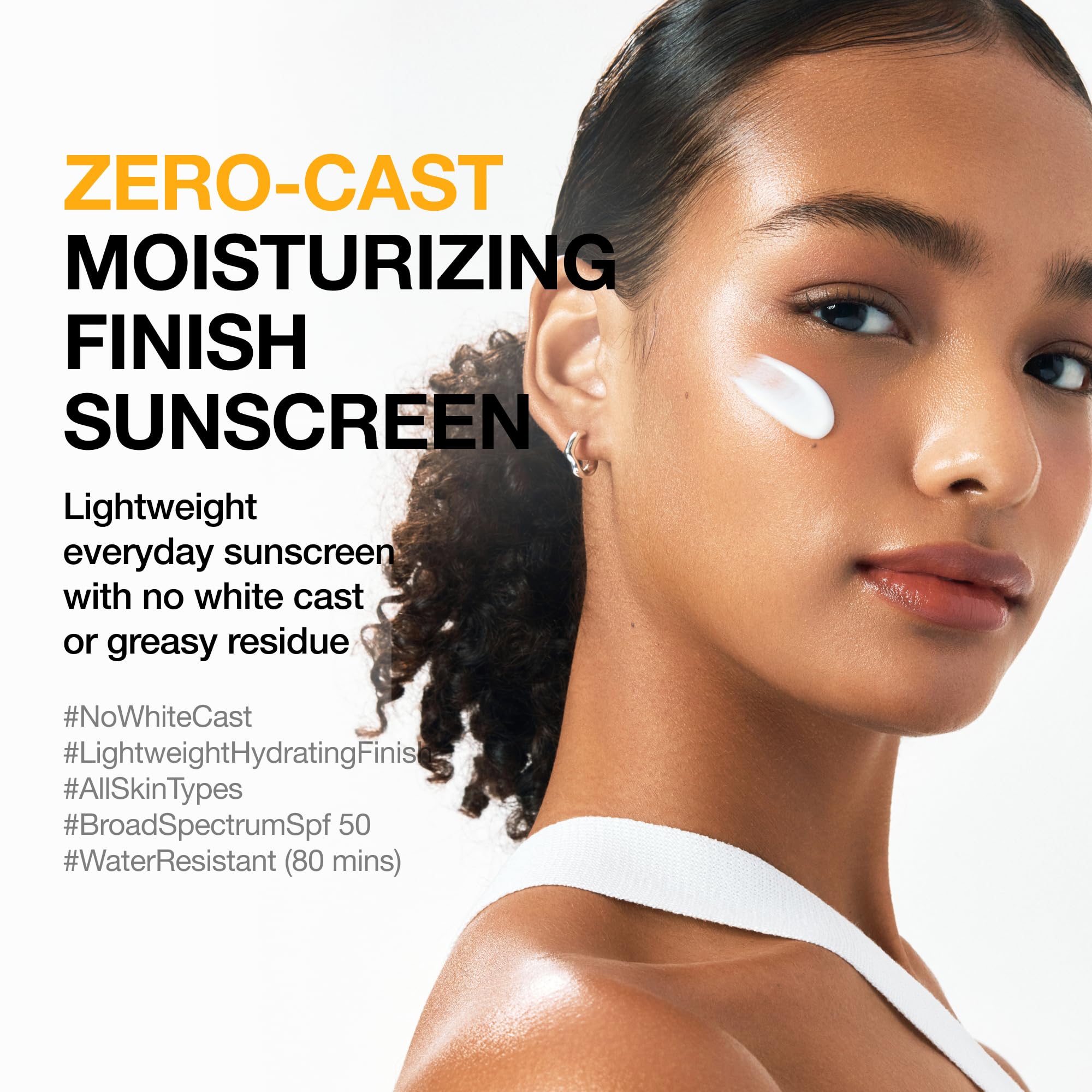 Anua chemical sunscreen packaging showcasing zero white cast description