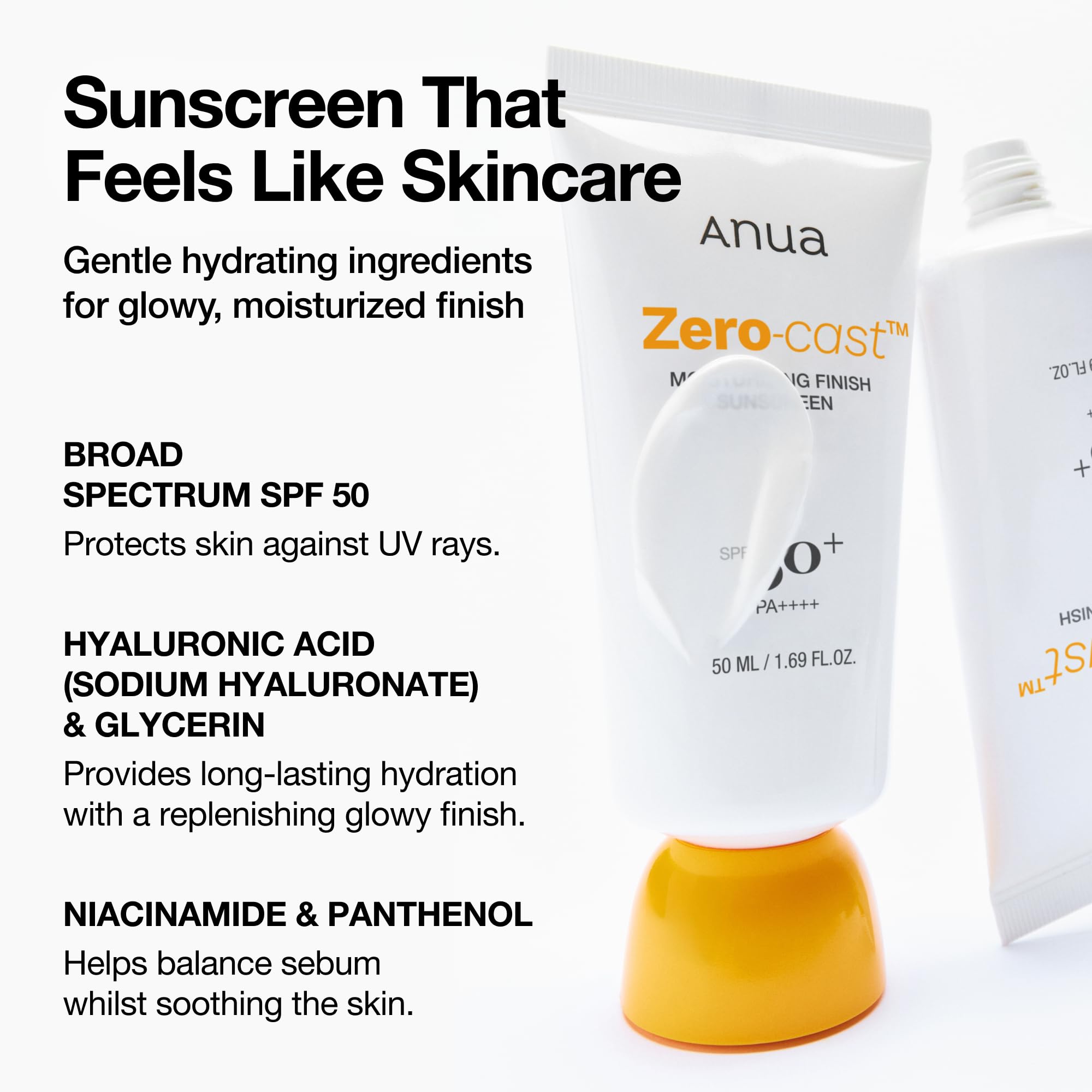 Hydrating face sun block with hyaluronic acid and niacinamide ingredients
