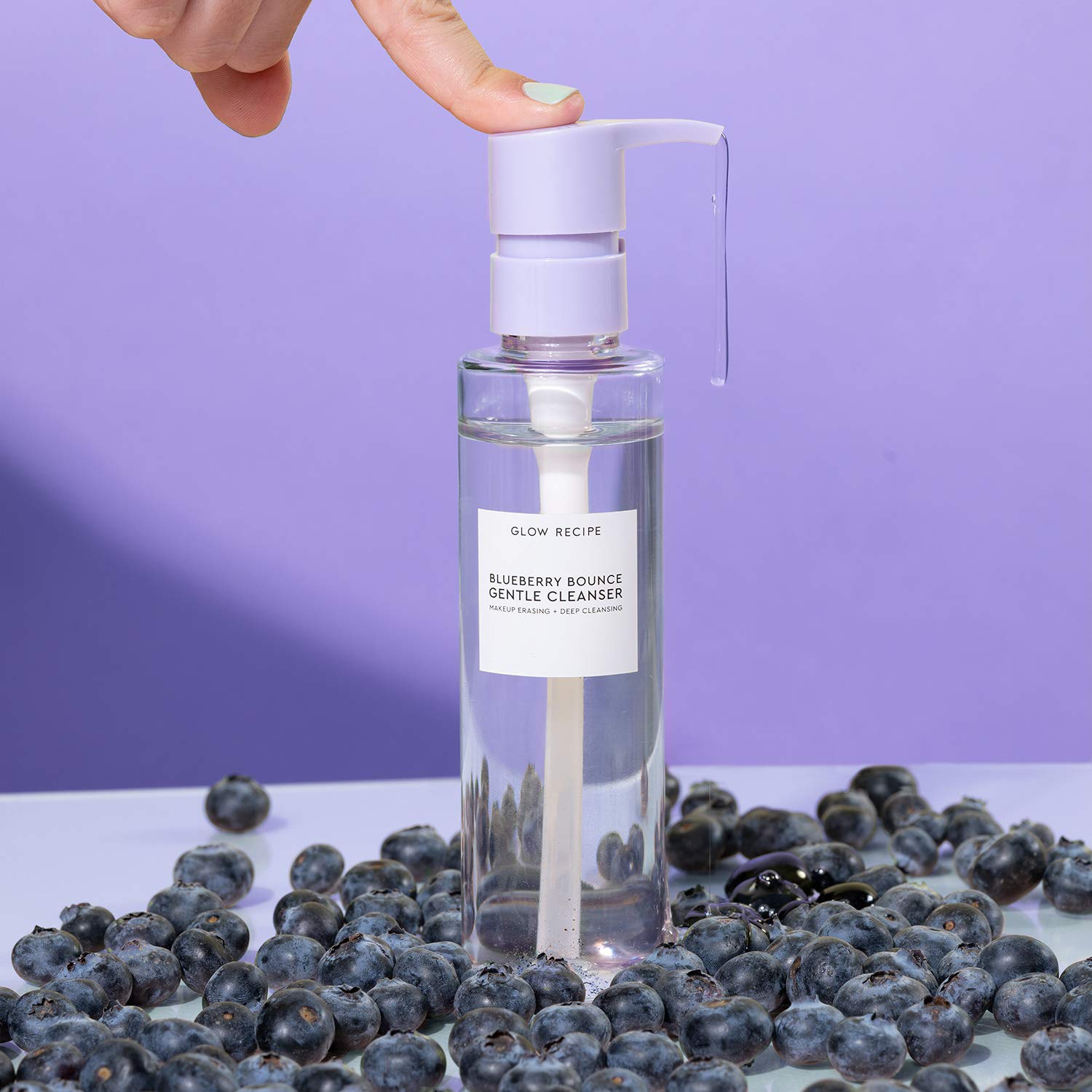 Glow Recipe Blueberry Bounce Cleanser pump dispenser view on white background