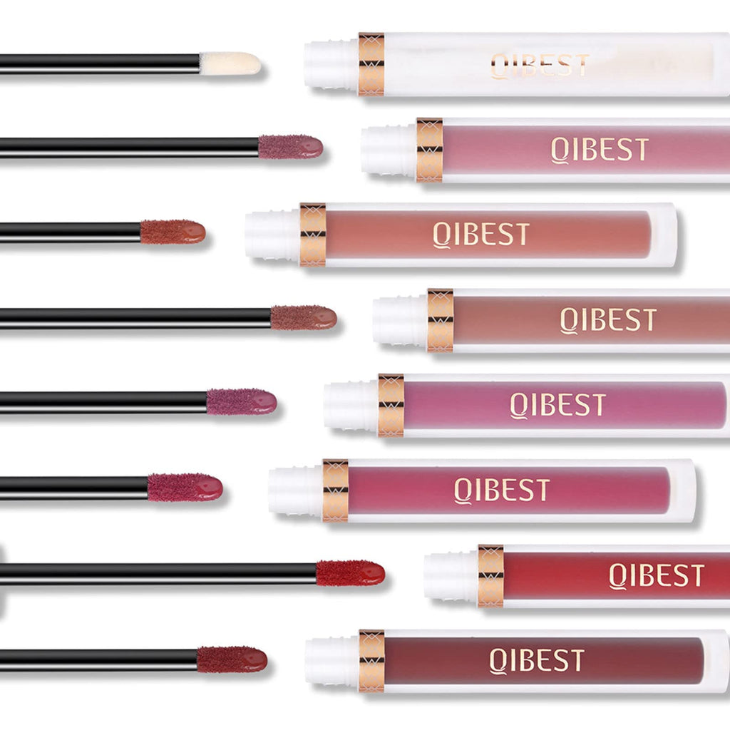 Open display of seven matte lipsticks and one plumper set