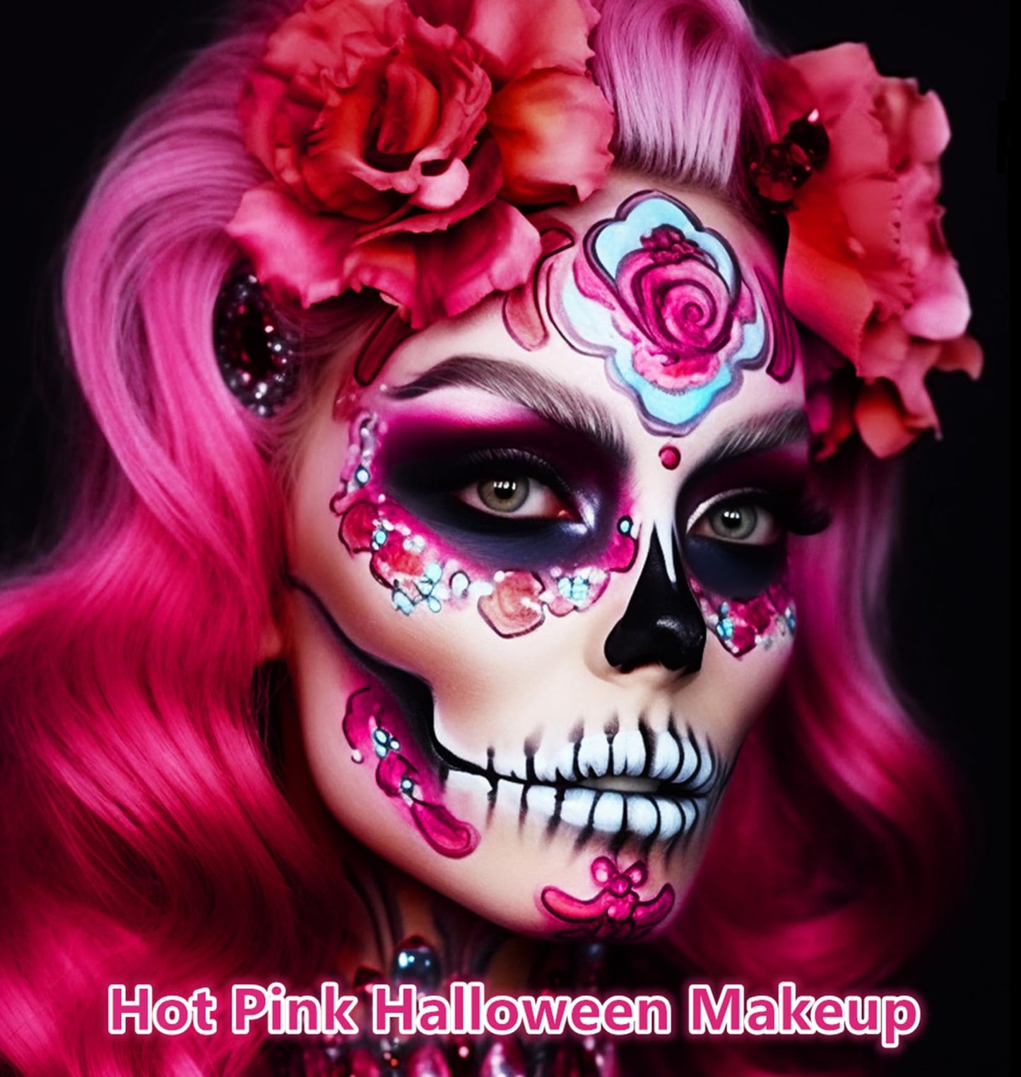 Model showcasing a creative pink cosplay look created using Go Ho washable body paint