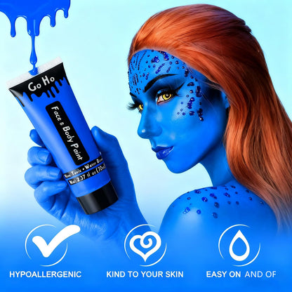 Go Ho Smurf and Mystique character makeup blue body paint tube packaging