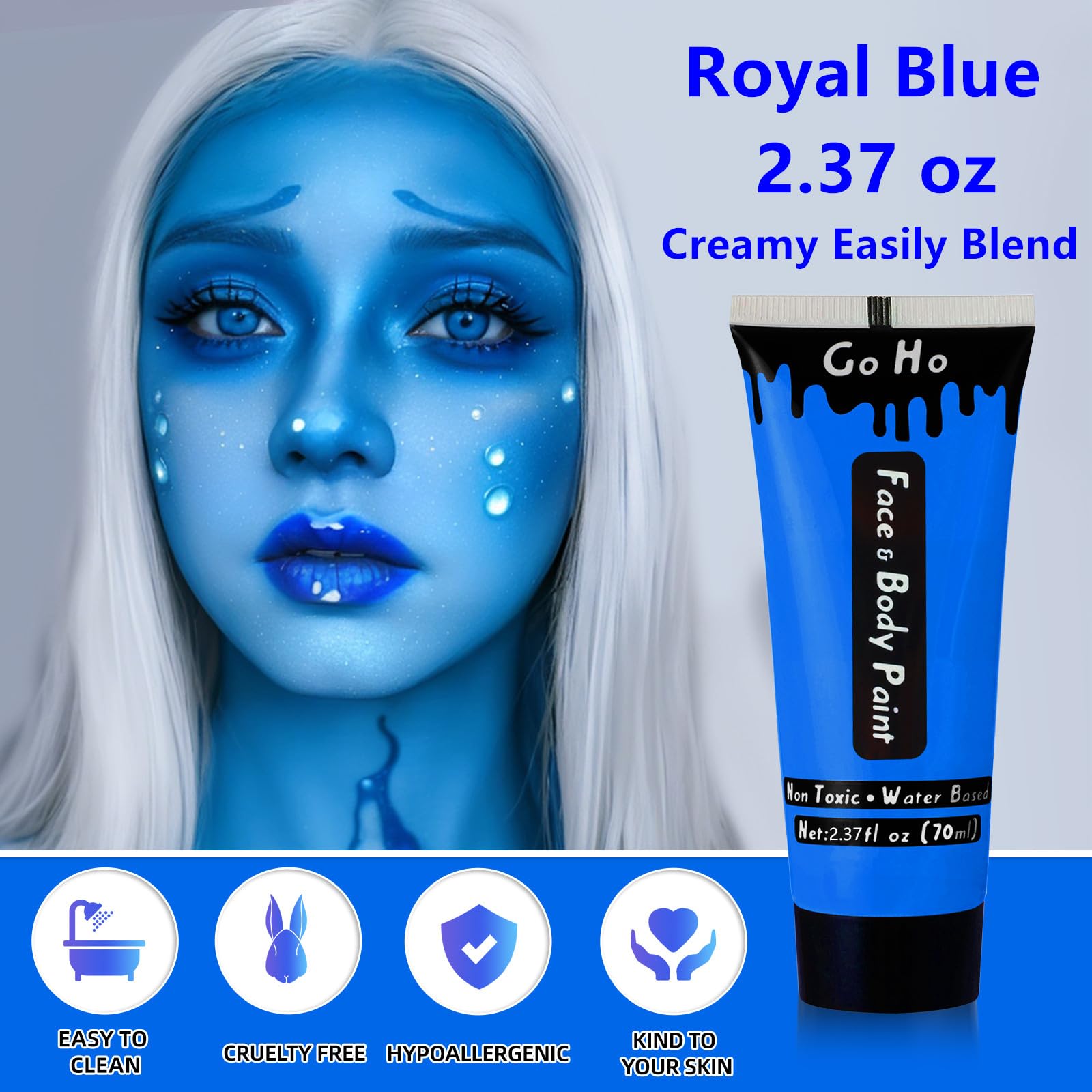 Go Ho non toxic safe blue face paint packaging details