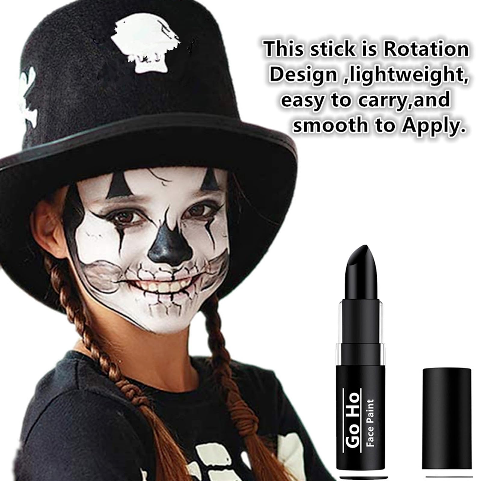 Go Ho black face and body paint stick uncapped showing highly pigmented texture