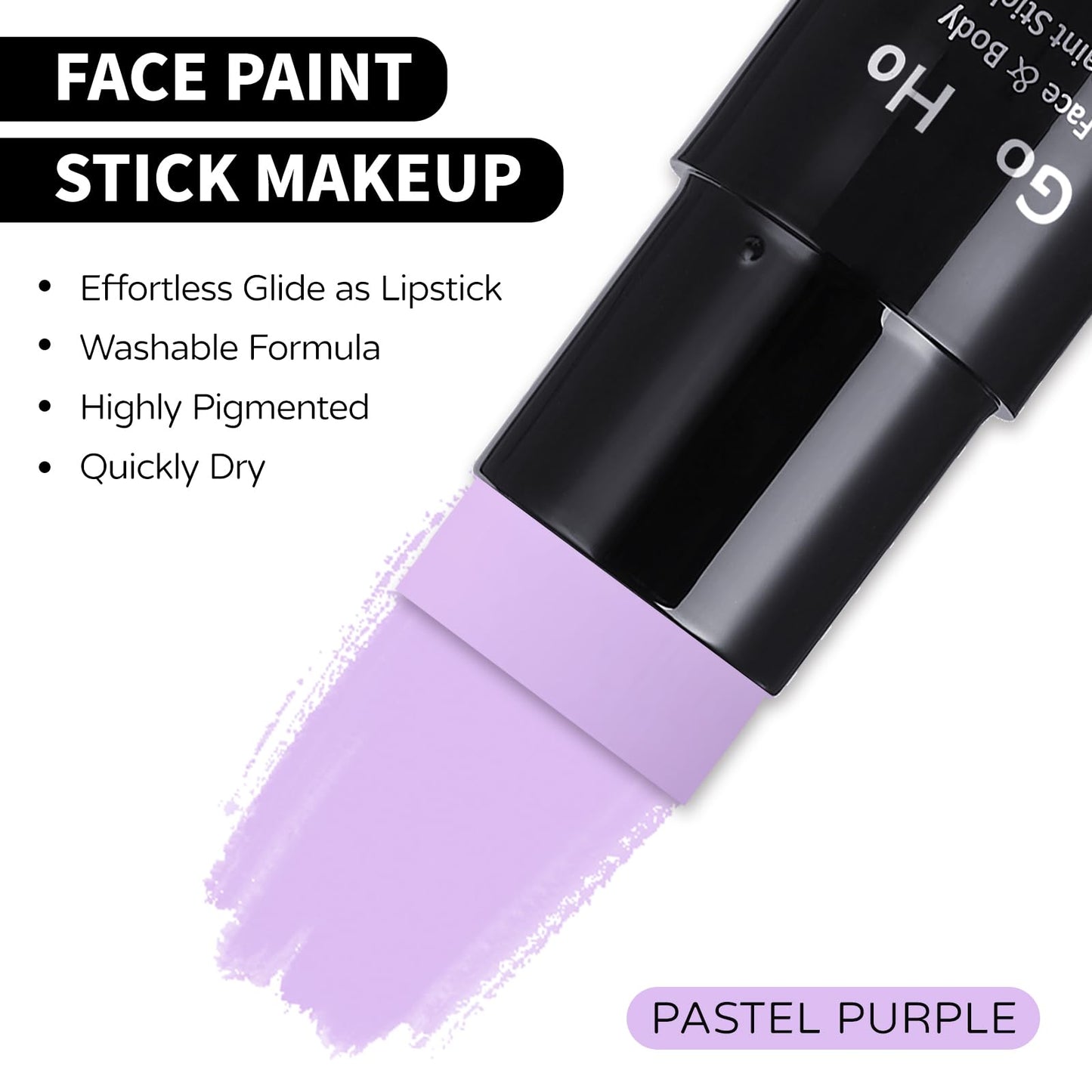 Creamy light purple body paint swatched on skin to demonstrate the opaque full coverage texture.