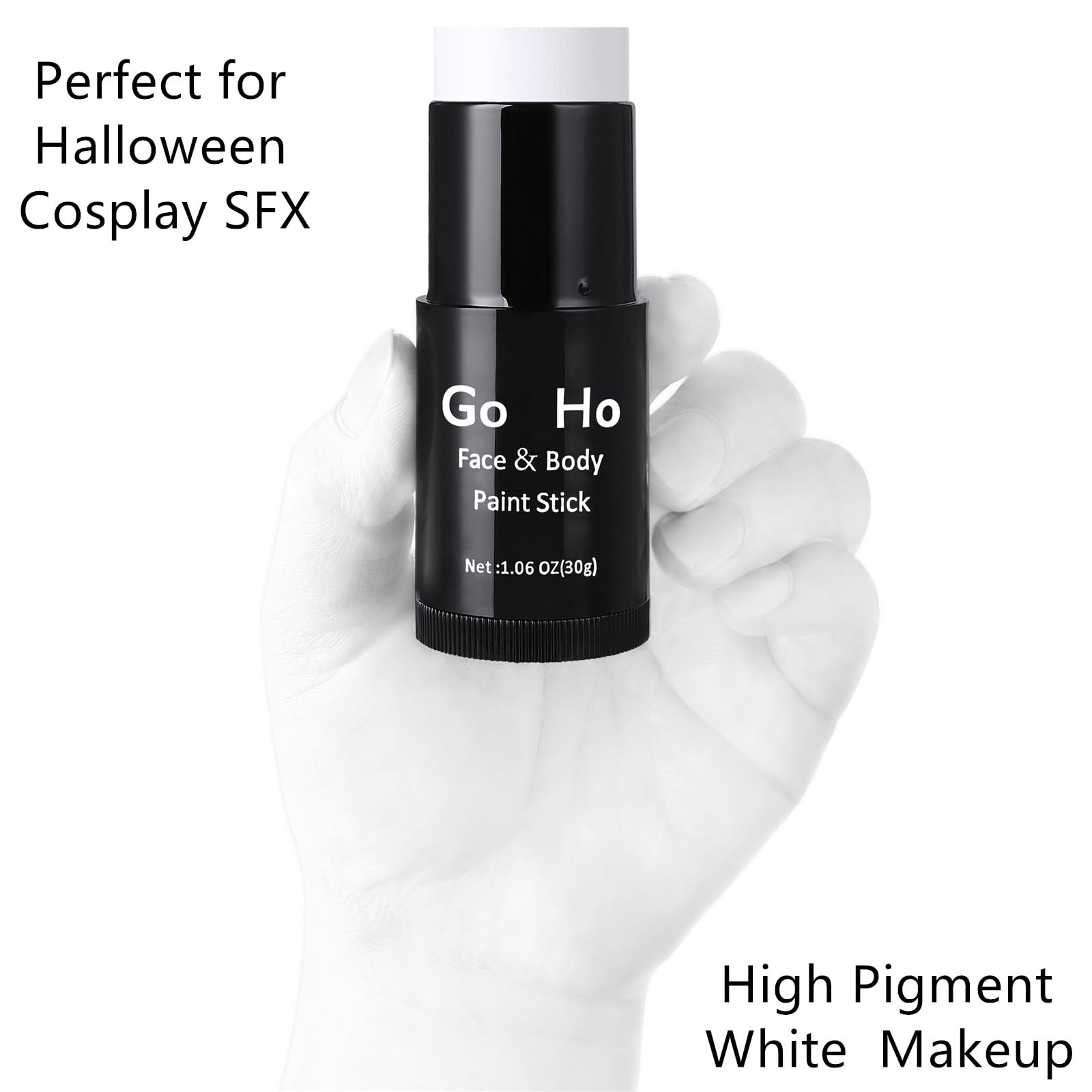 Go Ho white foundation stick opened to show the smooth texture of the cream body paint pigment.