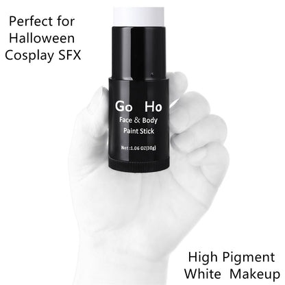Go Ho white foundation stick opened to show the smooth texture of the cream body paint pigment.