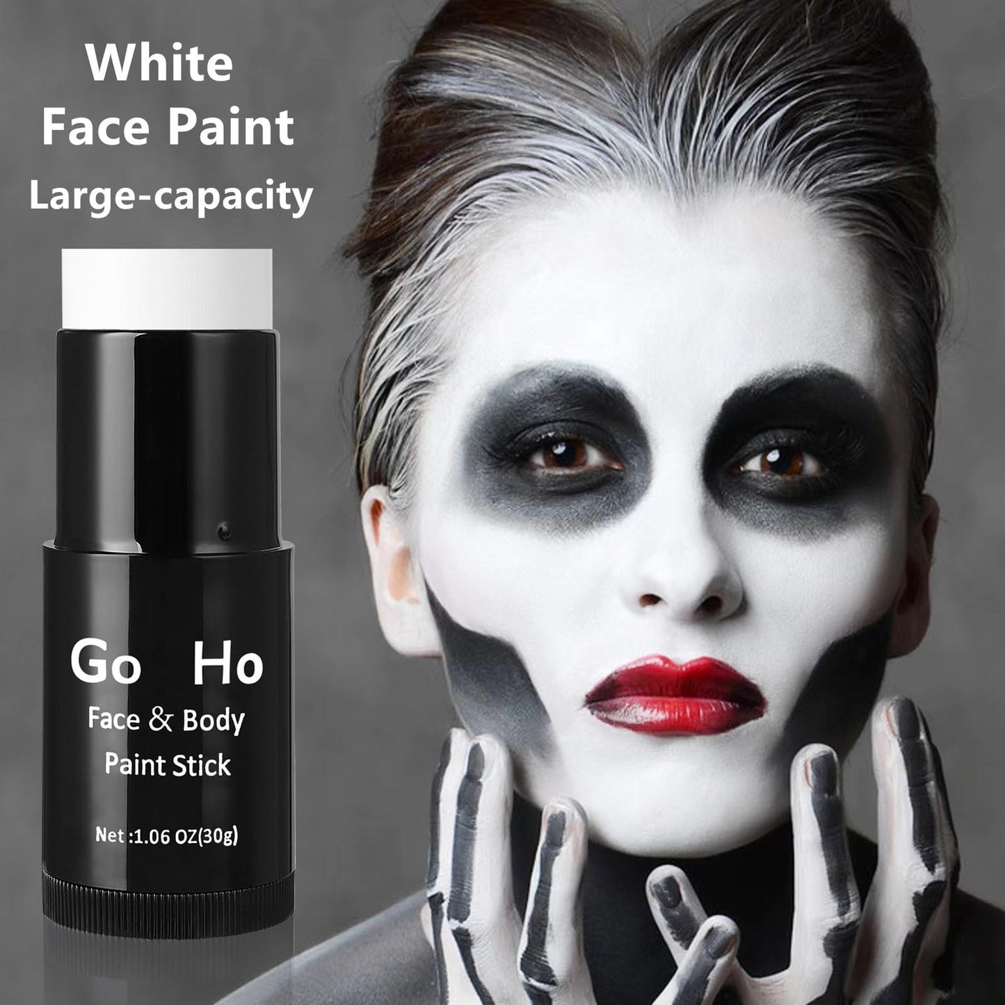 Clown white makeup stick showing the rotating bottom mechanism for easy application control.