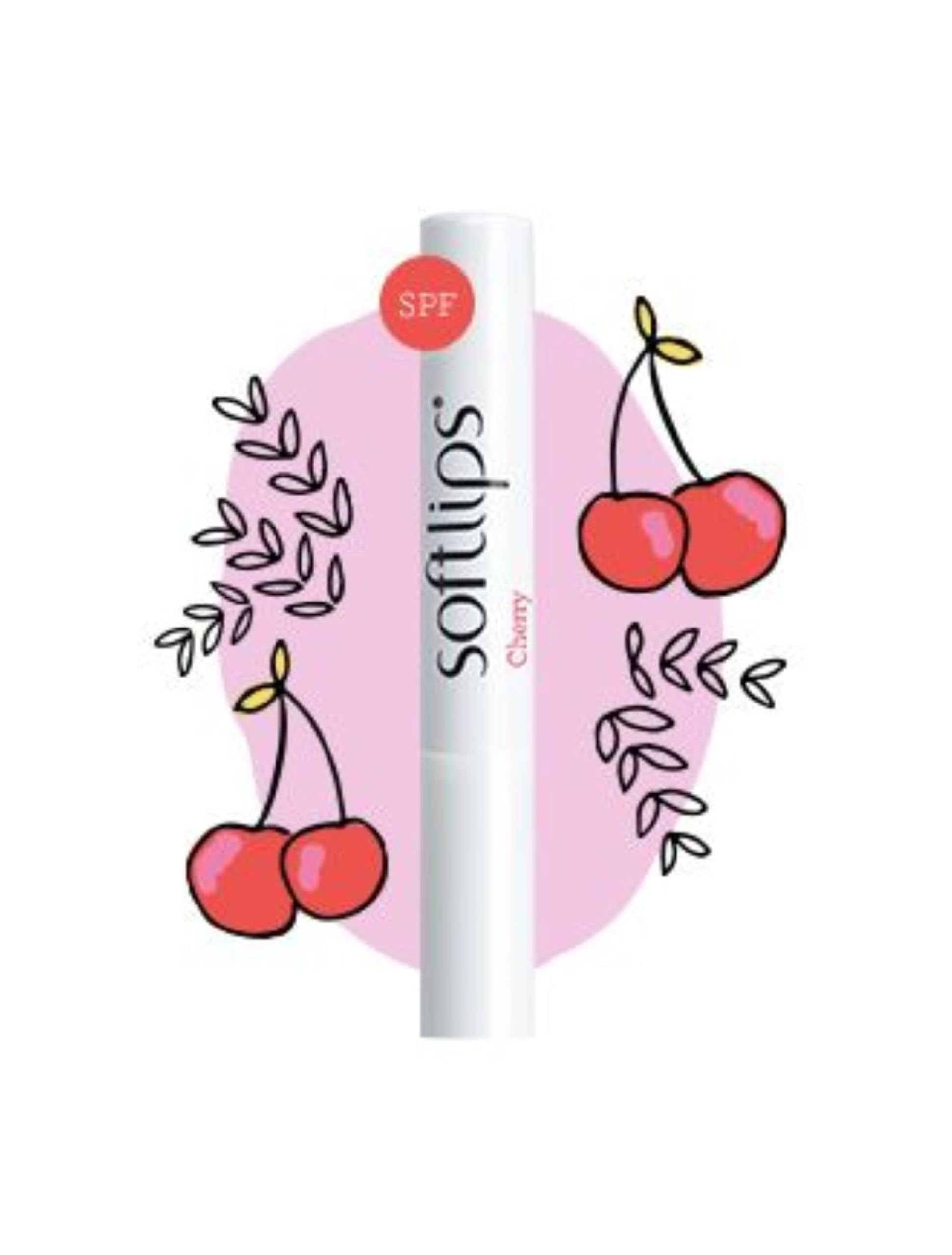 Close up of Softlips cherry flavored sunscreen balm stick