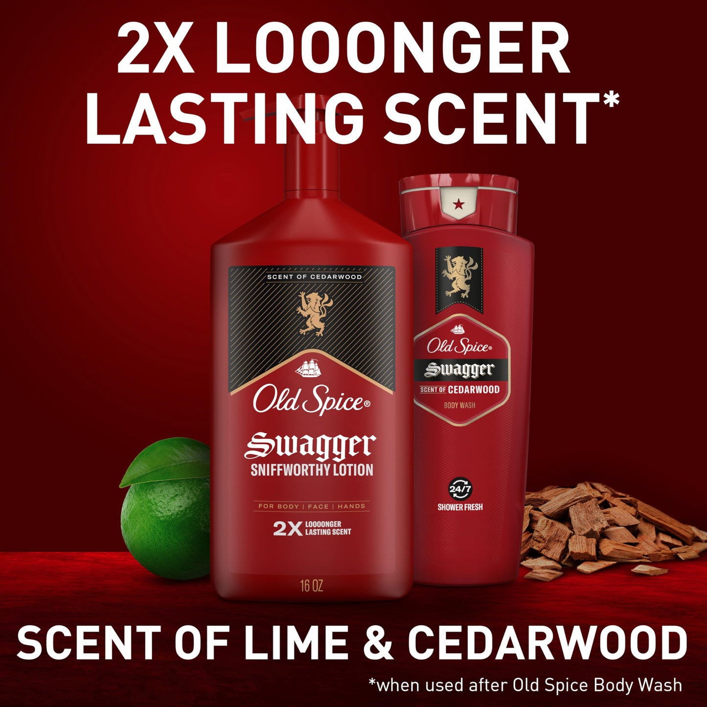 Side view of Old Spice cedarwood scented body lotion