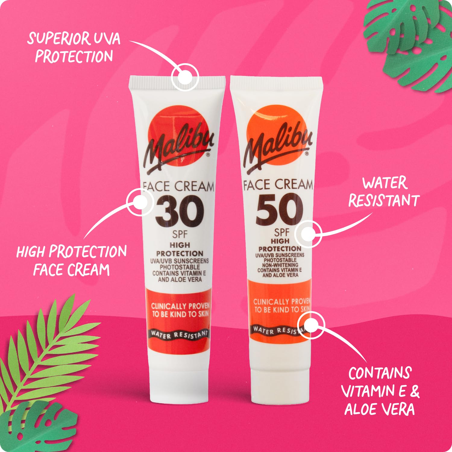 Back of pack Malibu sun protection duo ingredients