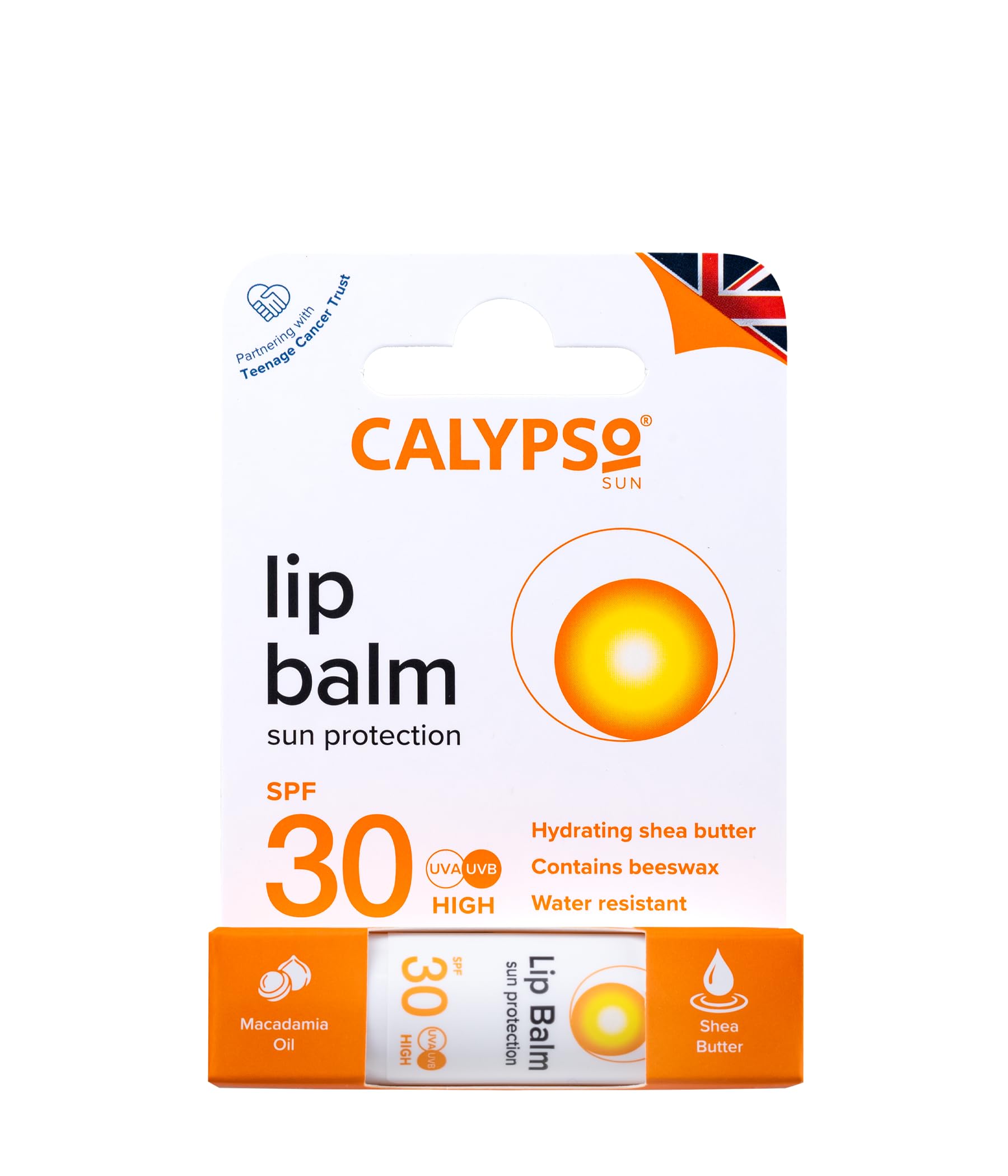 Calypso lip balm stick with SPF 30 label