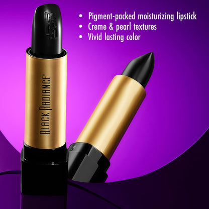 Black Radiance highly pigmented black lipstick tube showing the creamy texture