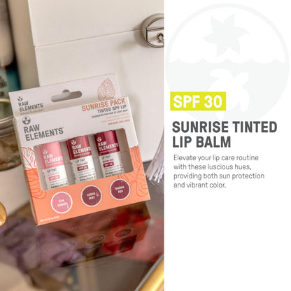 Three Raw Elements SPF 30 lip balm tubes