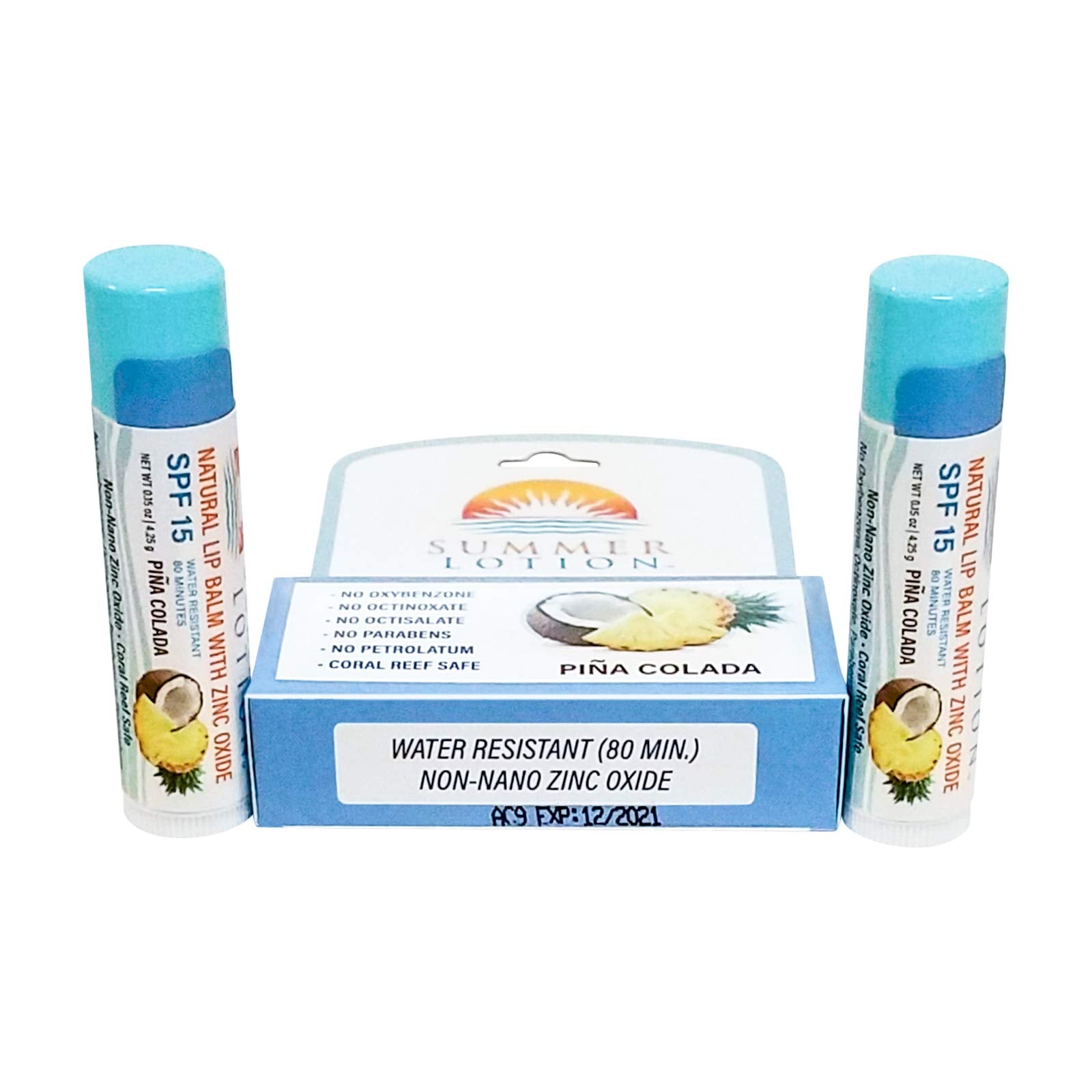 Close up of Summer Lotion natural lip balm texture and ingredient label