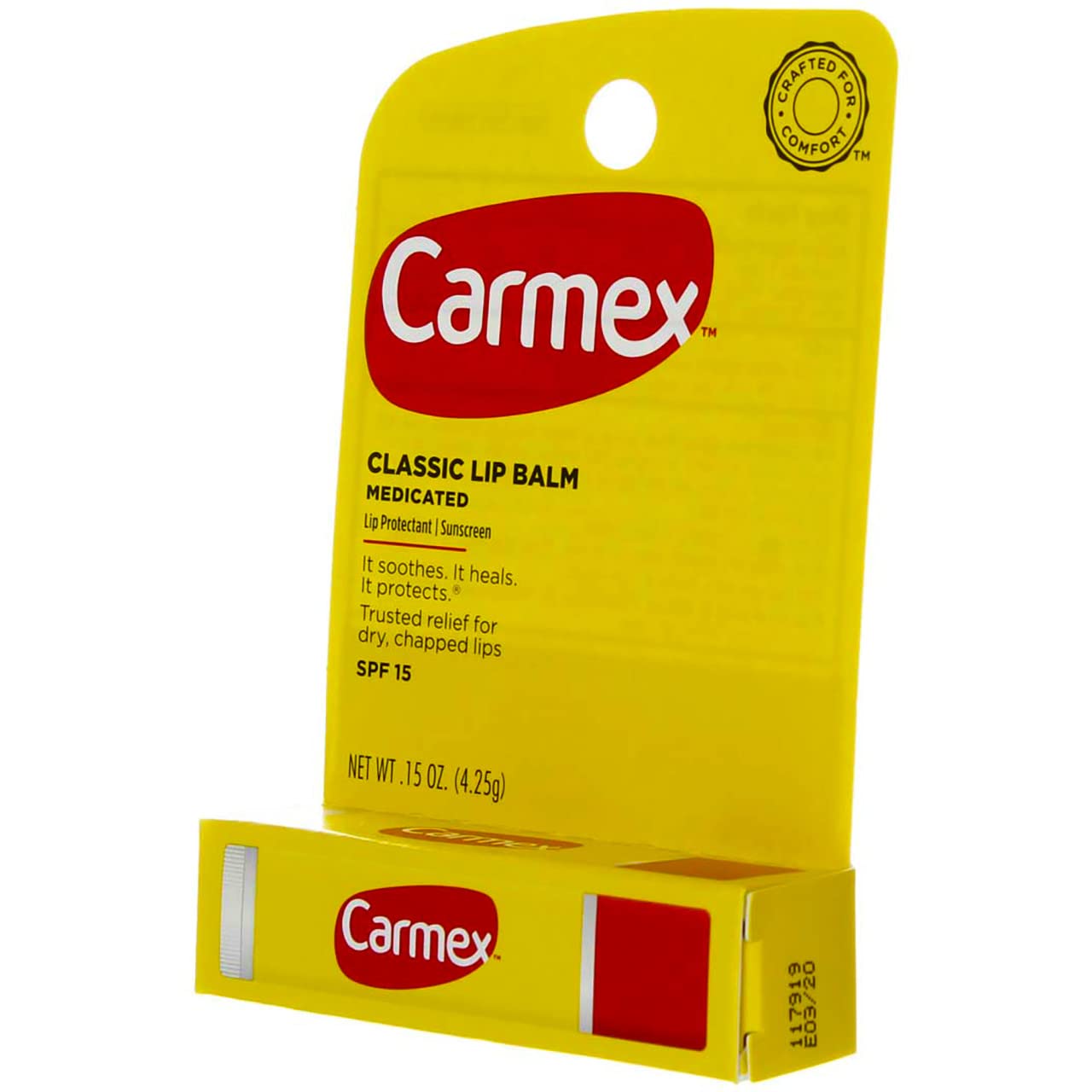 Detailed view of Carmex medicated lip balm stick