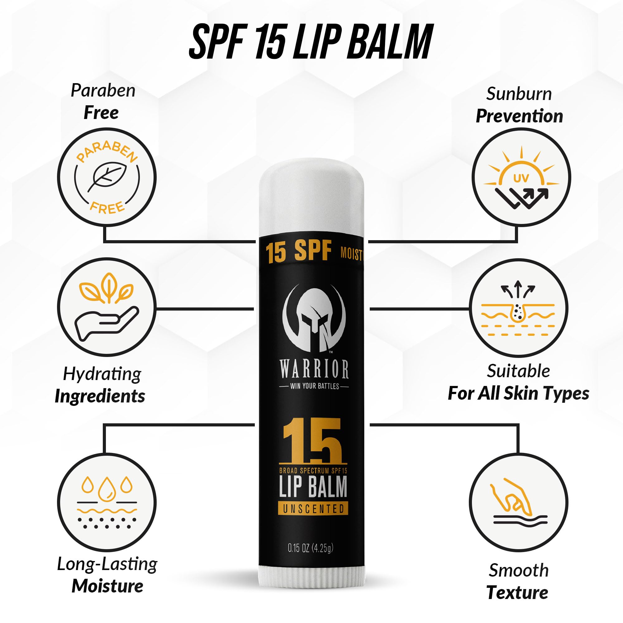 Warrior lip sunscreen tube showing size
