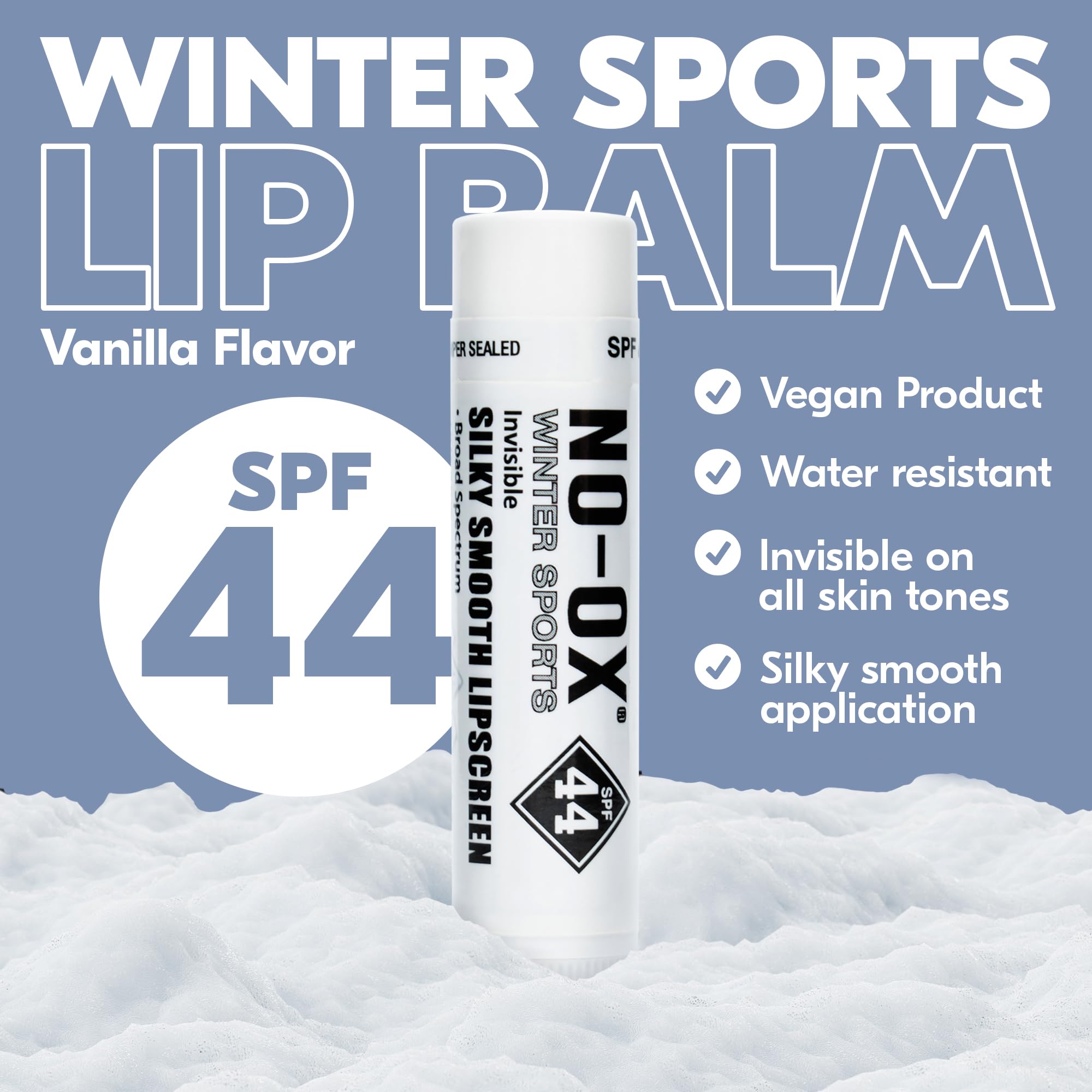 No-Ox SPF 44 lip balm tubes showing vegan formula