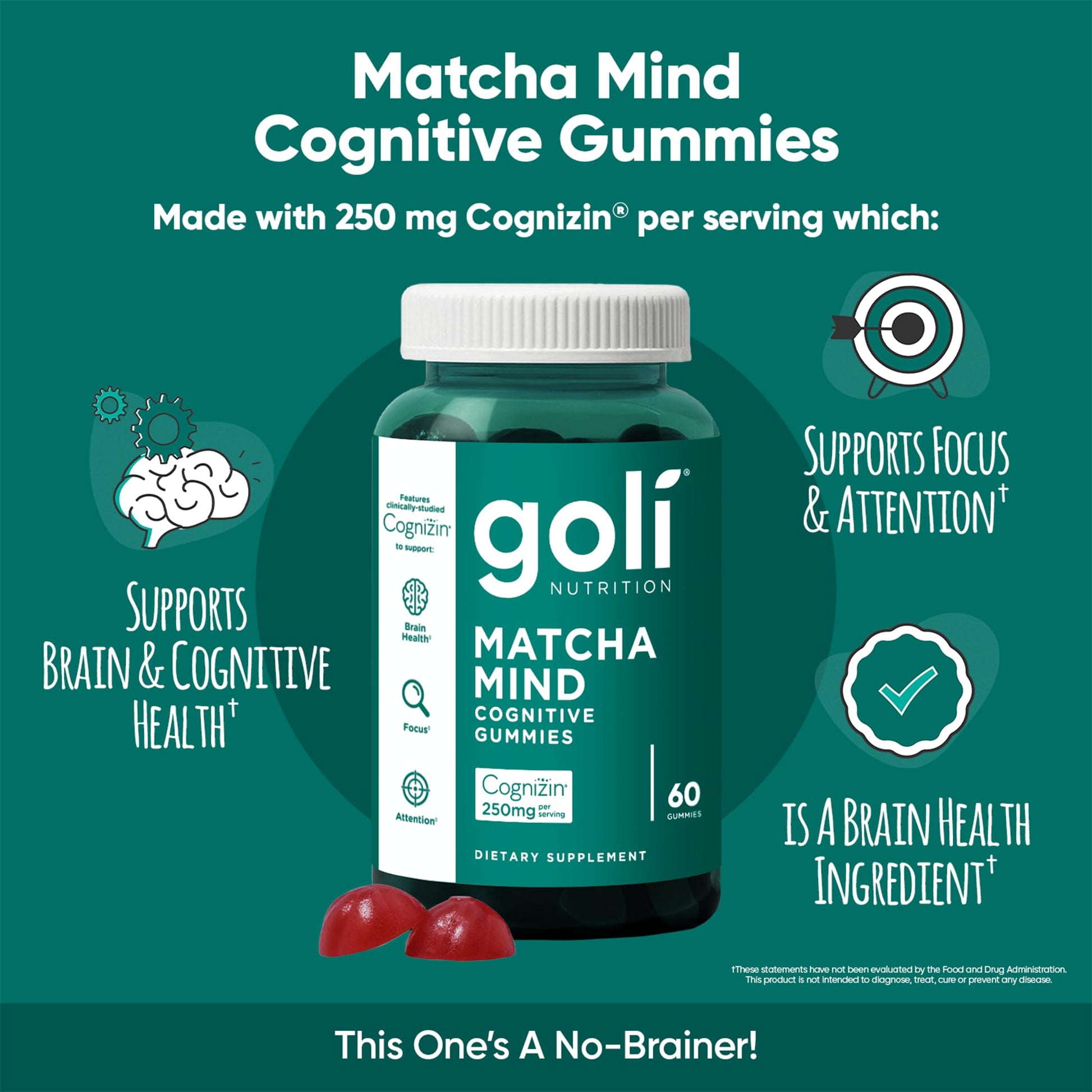 Goli Matcha Mind gummies in a bowl for focus support