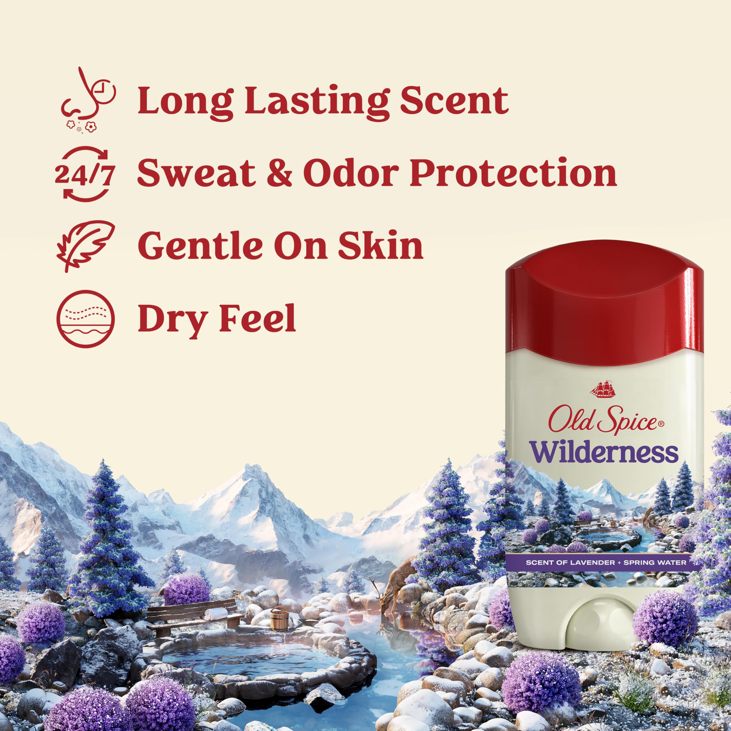 Old Spice Wilderness with Lavender and Spring Water solid stick packaging details