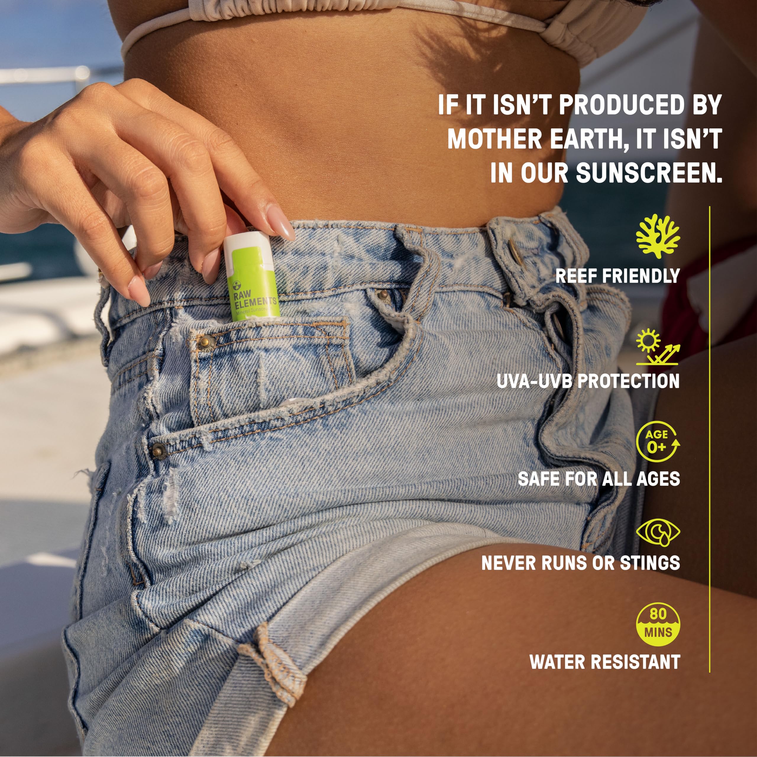 Raw Elements lip balm stick with ingredients label