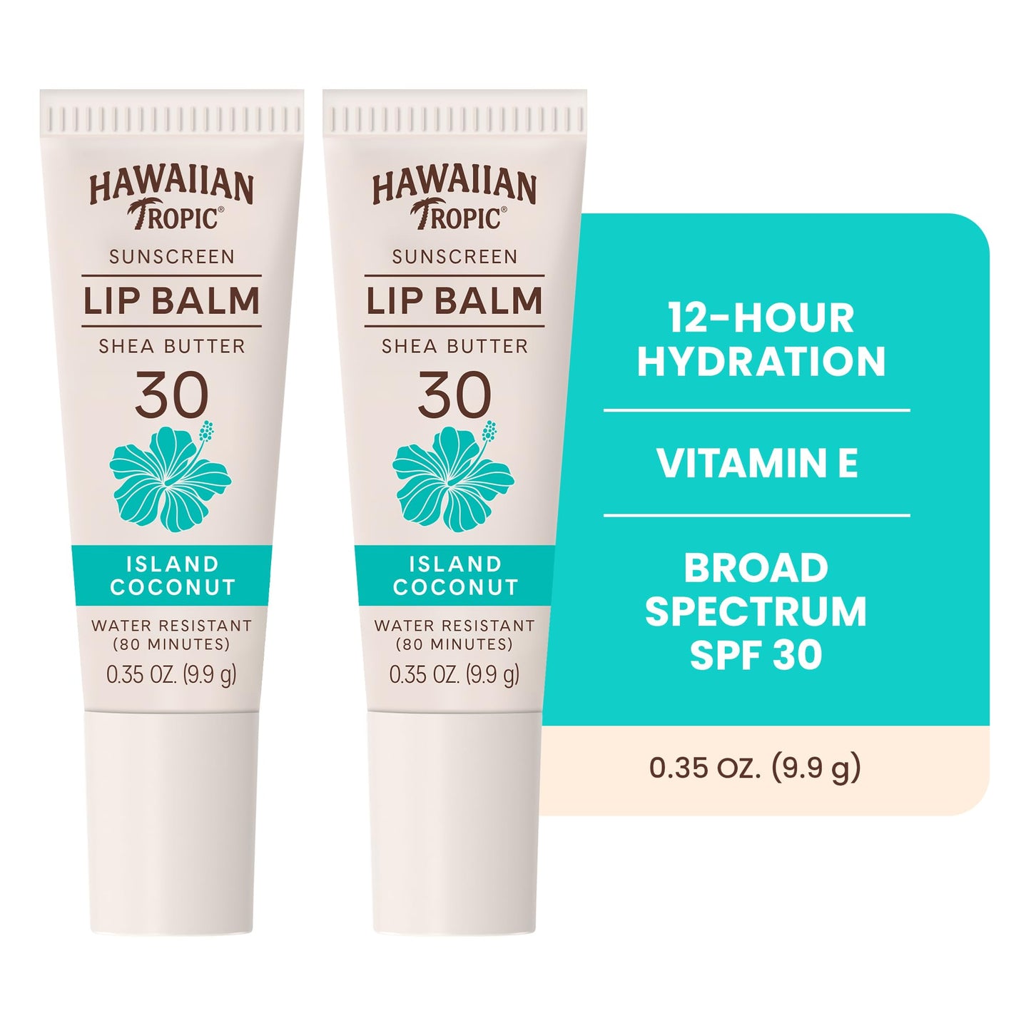 Two sticks of Hawaiian Tropic Island Coconut Lip Balm in twin pack