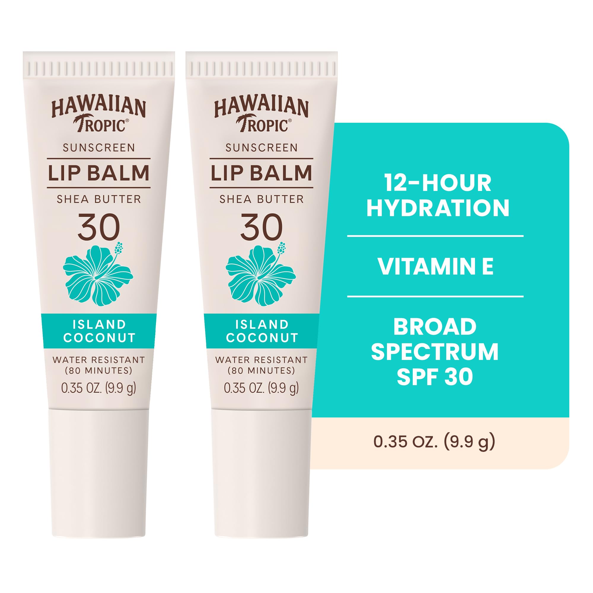 Two sticks of Hawaiian Tropic Island Coconut Lip Balm in twin pack