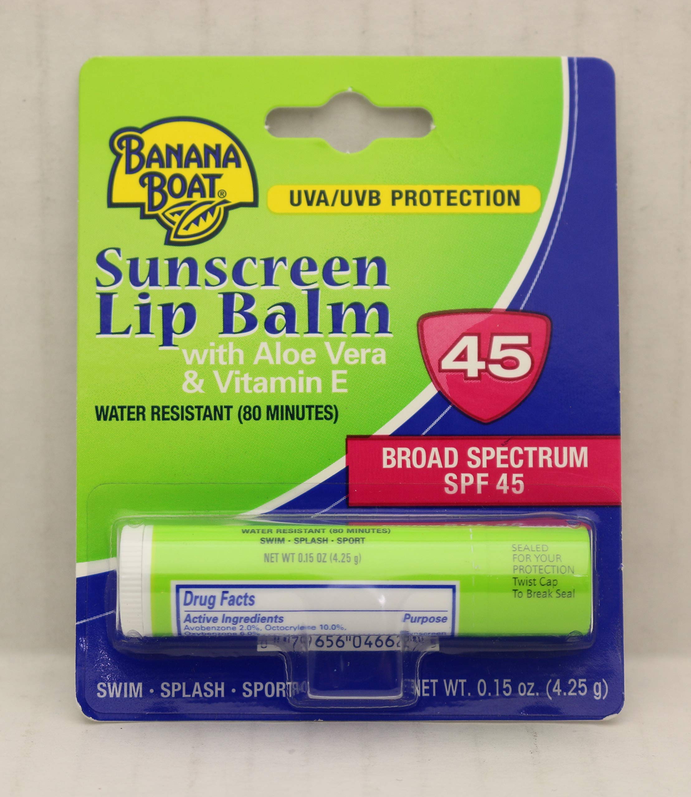 Twelve pack of Banana Boat SPF 45 lip balm tubes