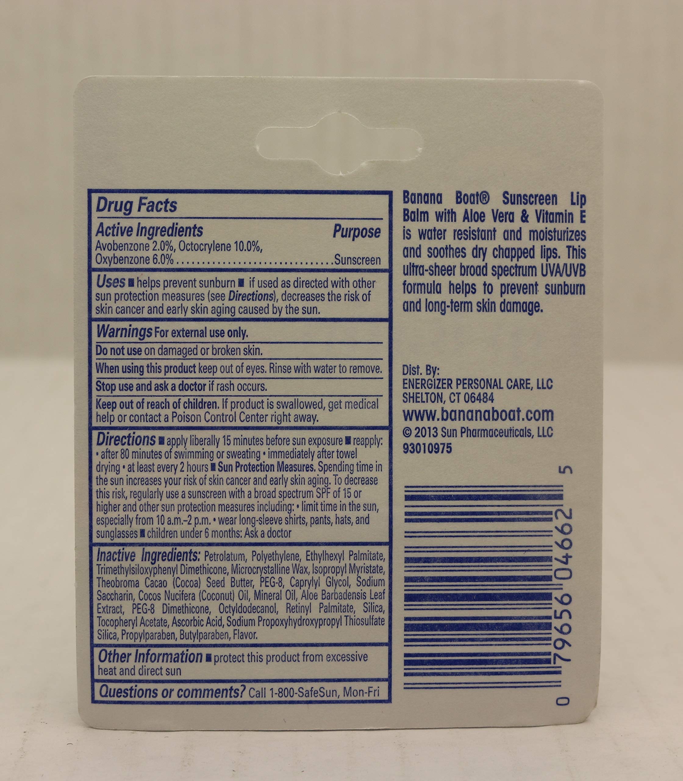 Banana Boat sun protection lip balm with Vitamin E