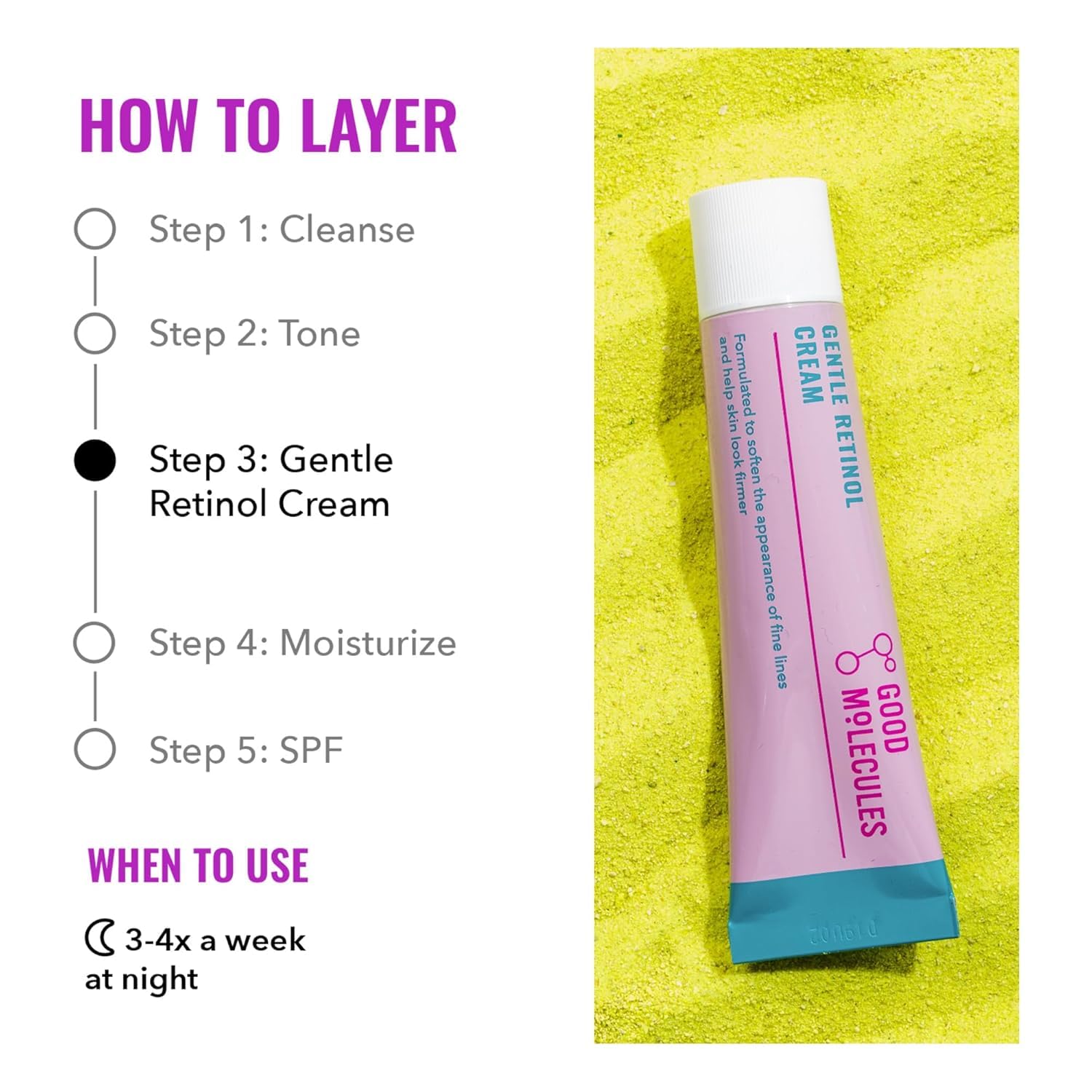 Good Molecules Gentle Retinol Cream beginner friendly formula application instructions on tube